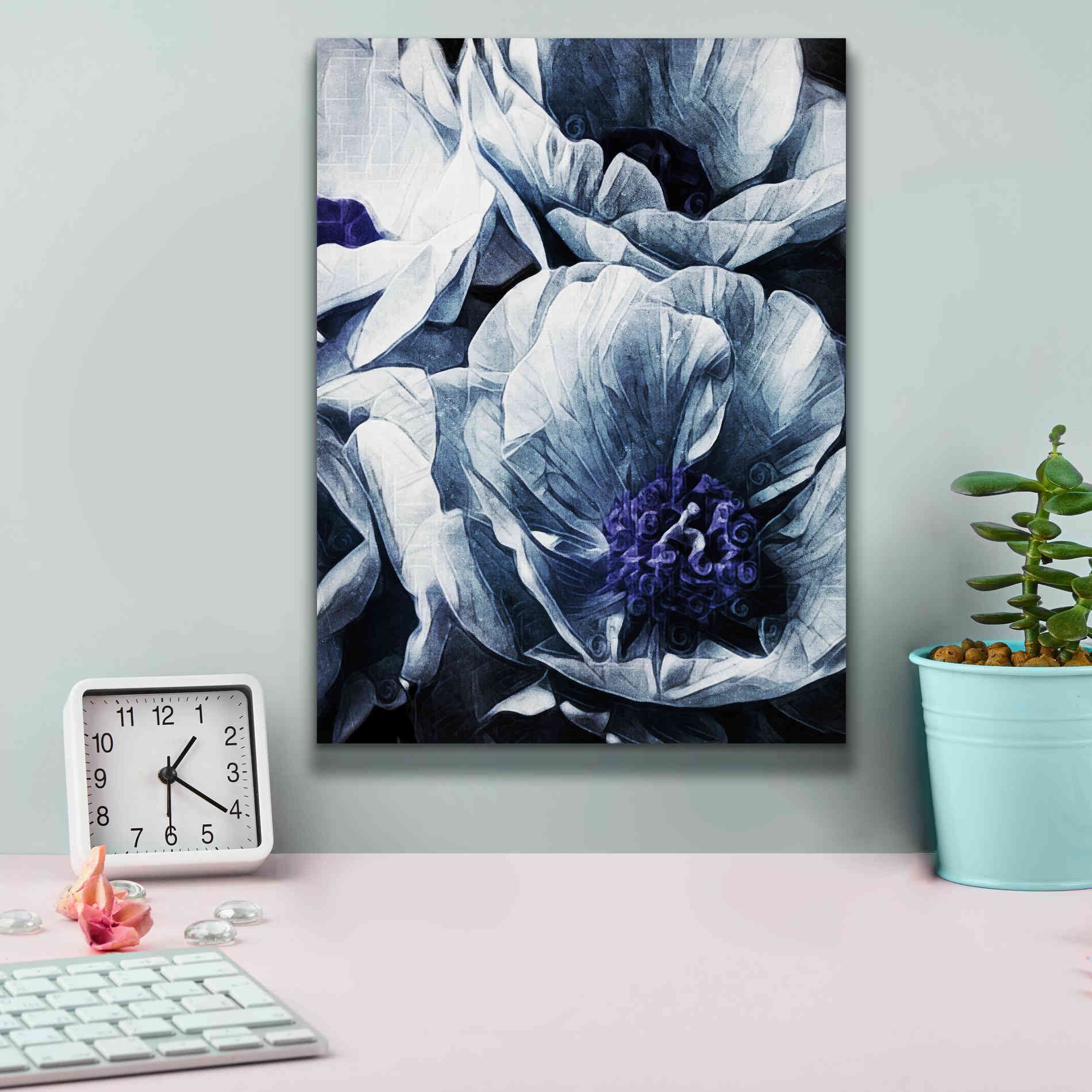 'Peony Blue Petals 2' by Ashley Aldridge Giclee Canvas Wall Art,12 x 16