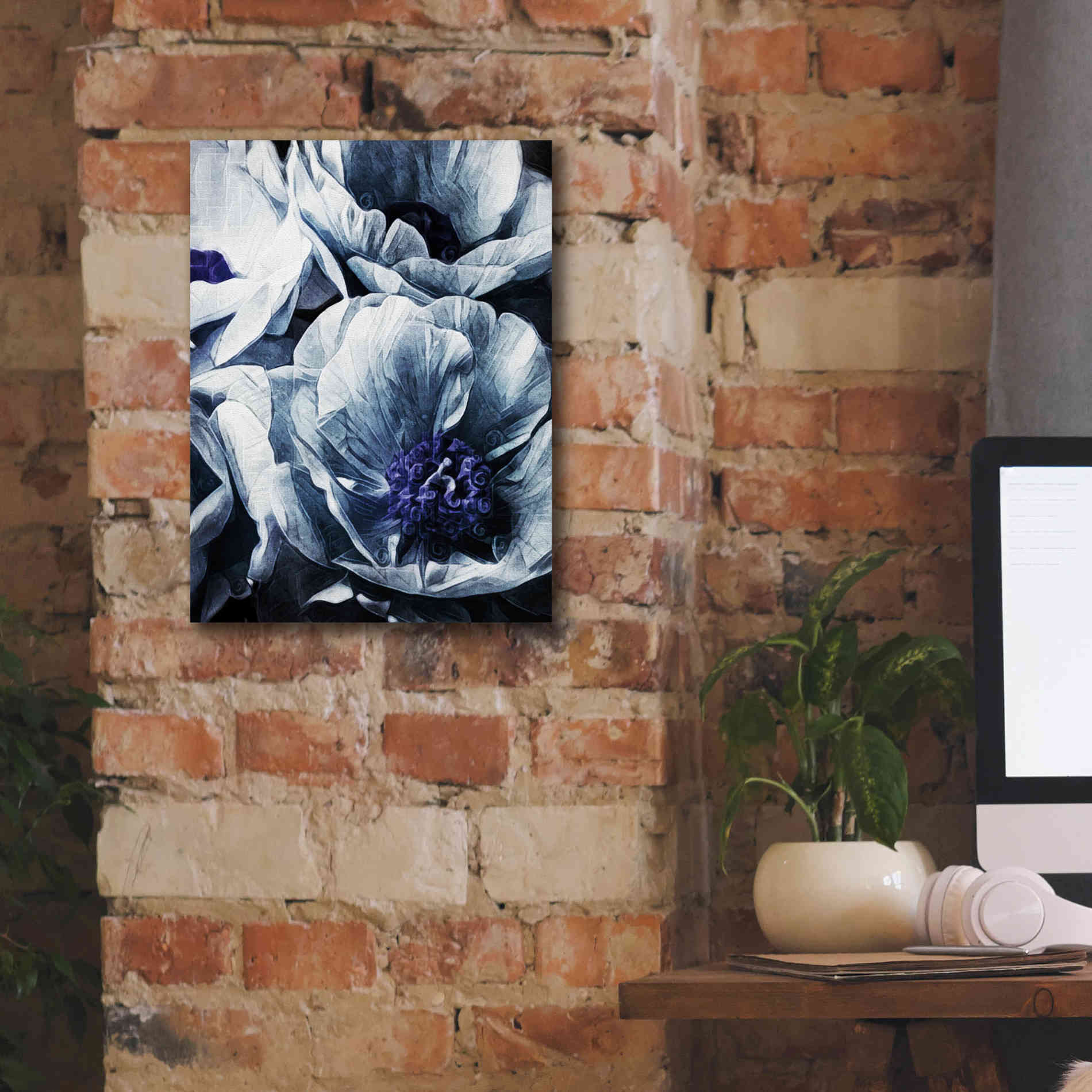 'Peony Blue Petals 2' by Ashley Aldridge Giclee Canvas Wall Art,12 x 16