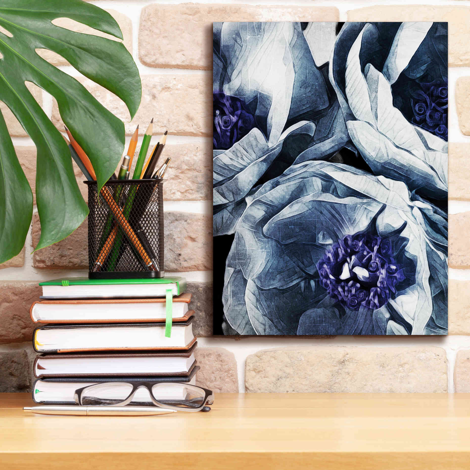 'Peony Blue Petals 3' by Ashley Aldridge Giclee Canvas Wall Art,12 x 16