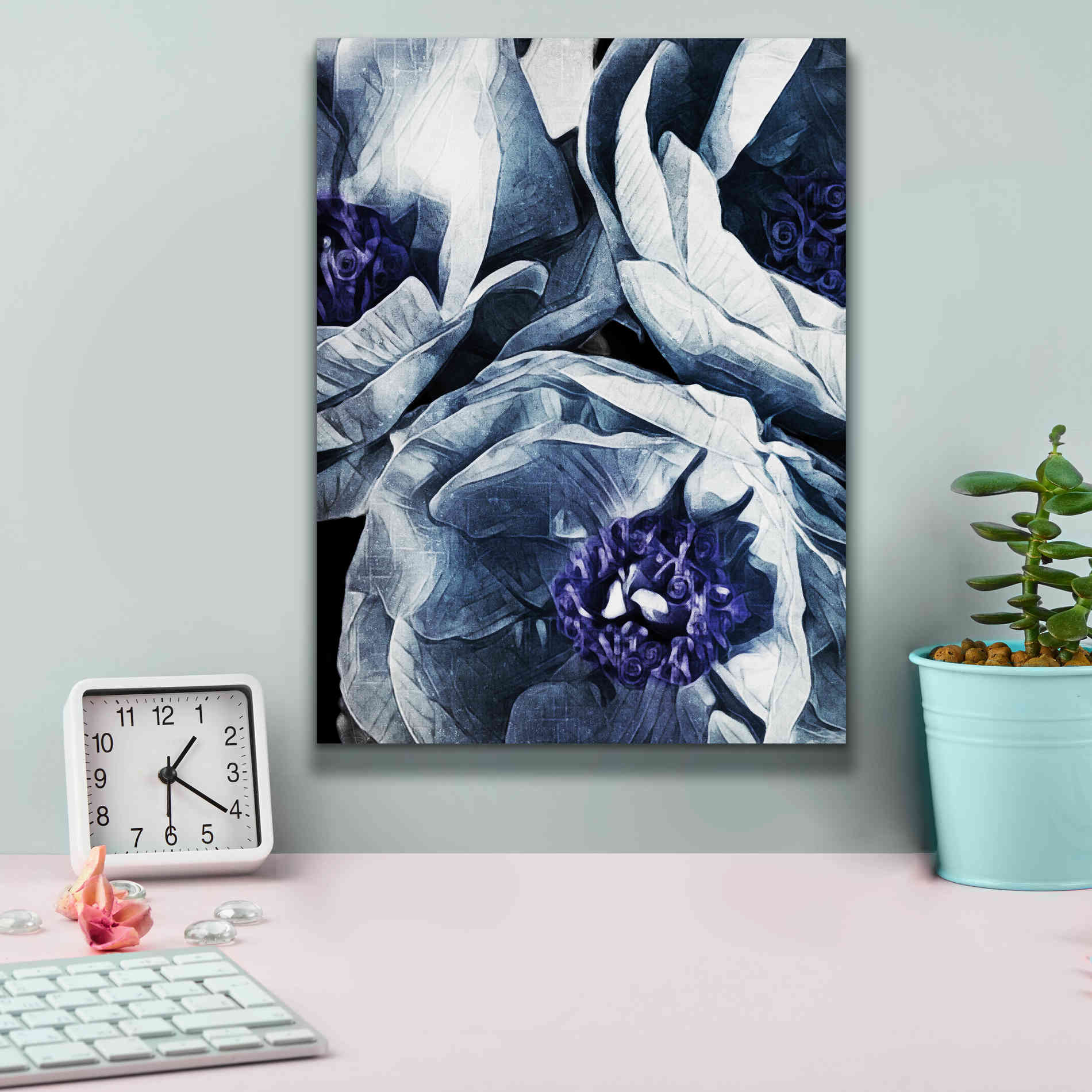 'Peony Blue Petals 3' by Ashley Aldridge Giclee Canvas Wall Art,12 x 16