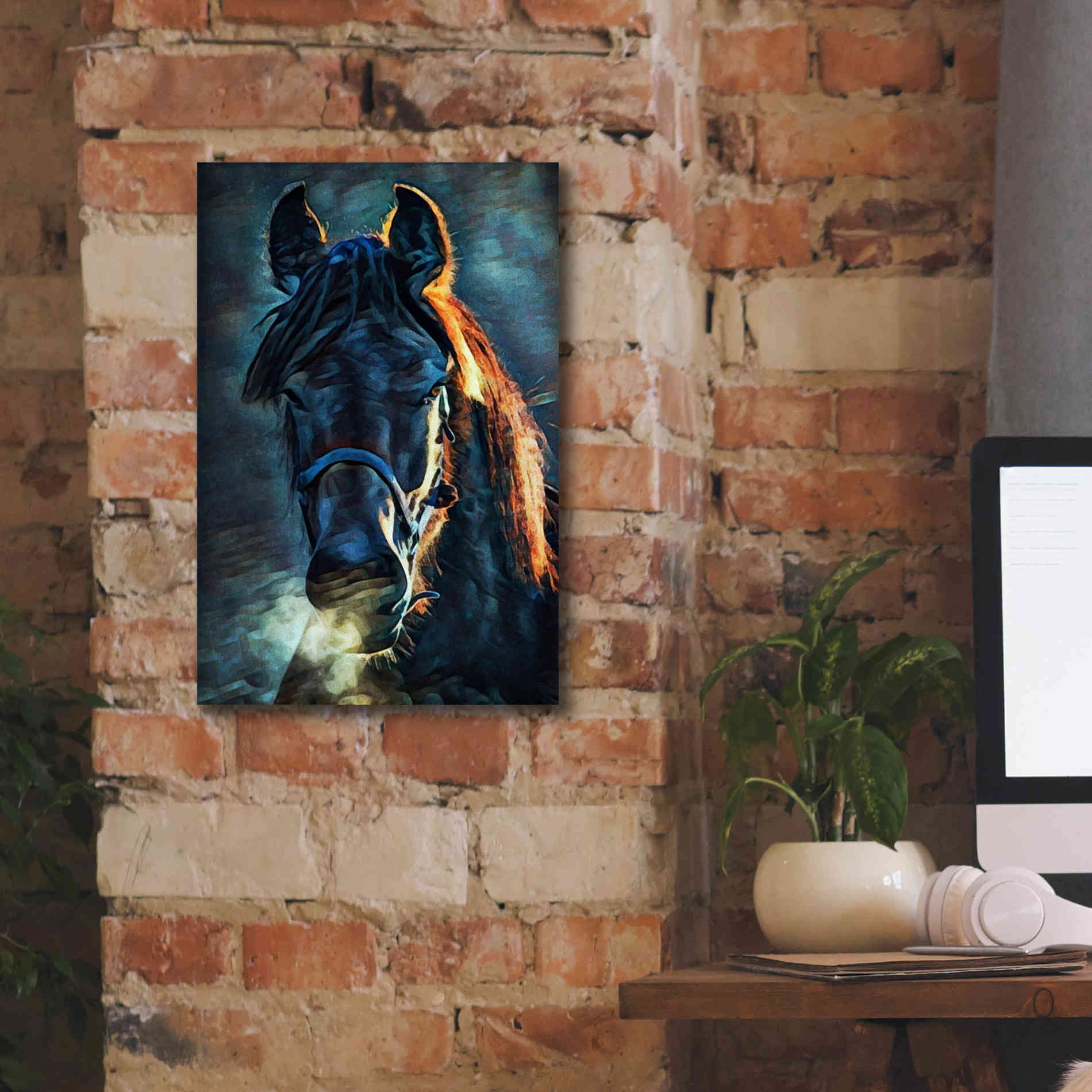 'Black Stallion Stare 1' by Ashley Aldridge Giclee Canvas Wall Art,12 x 18