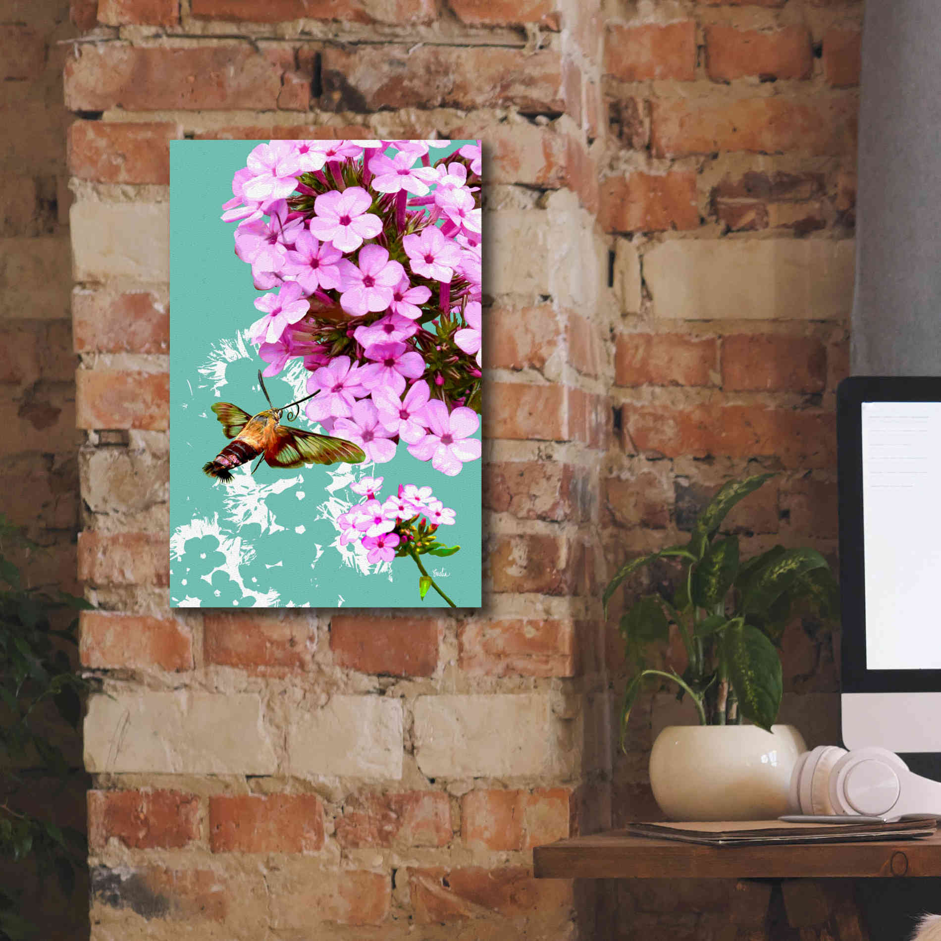 'Clearwing On Flox' by Evelia Designs Giclee Canvas Wall Art,12 x 18