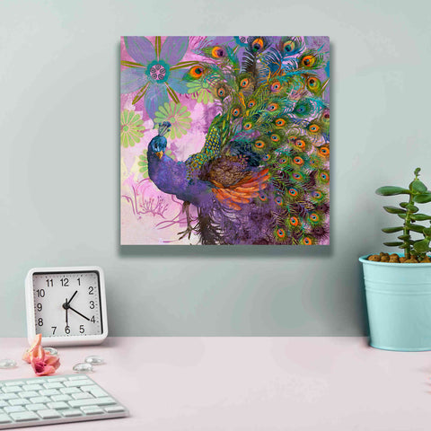 Image of 'Peacock Prance' by Evelia Designs Giclee Canvas Wall Art,12 x 12