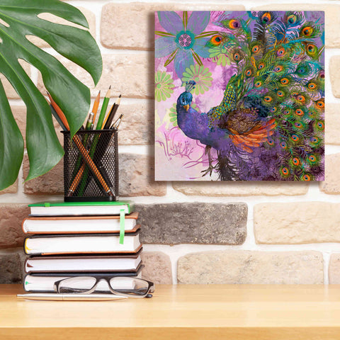 Image of 'Peacock Prance' by Evelia Designs Giclee Canvas Wall Art,12 x 12
