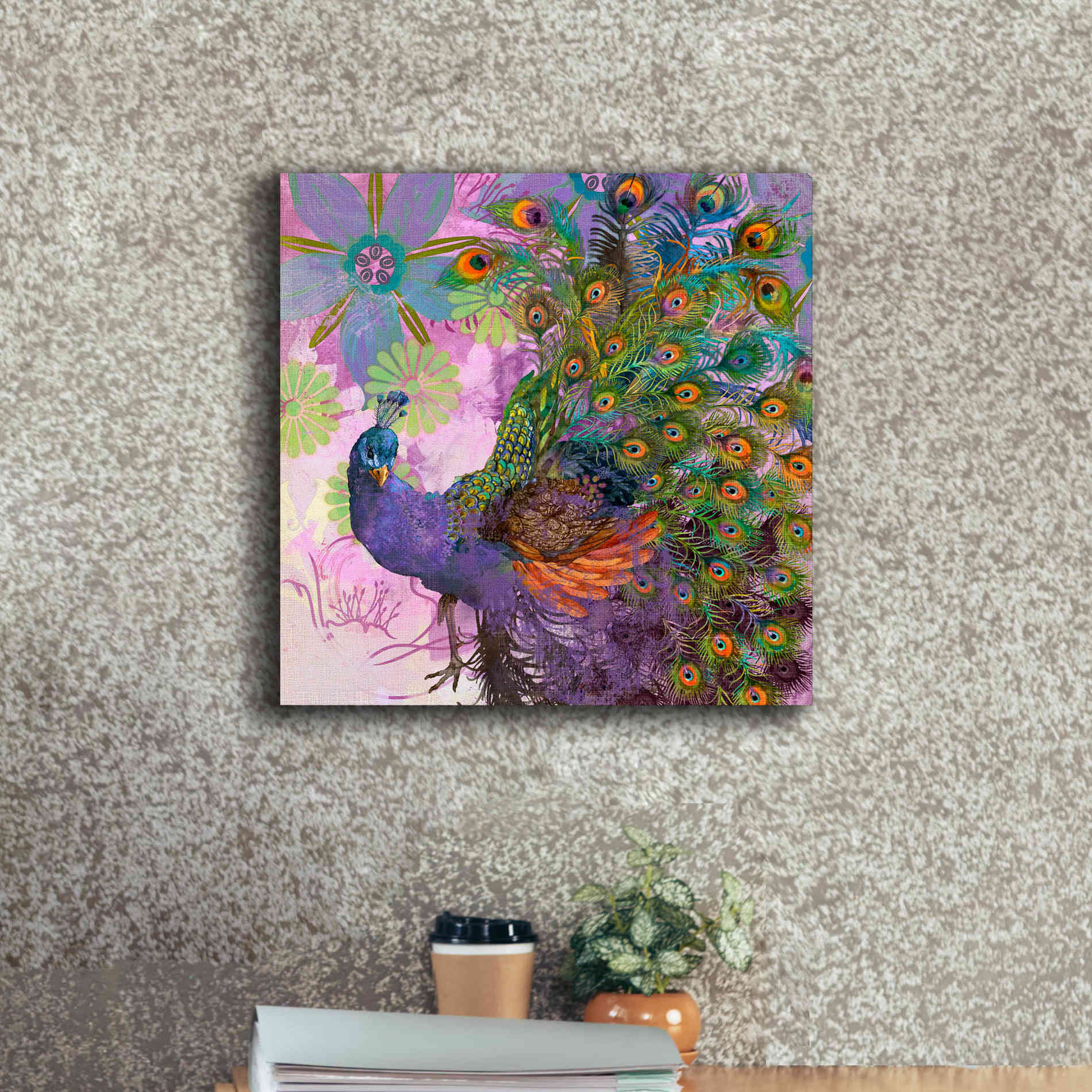 'Peacock Prance' by Evelia Designs Giclee Canvas Wall Art,18 x 18