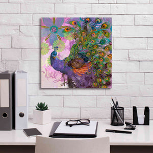 'Peacock Prance' by Evelia Designs Giclee Canvas Wall Art,18 x 18