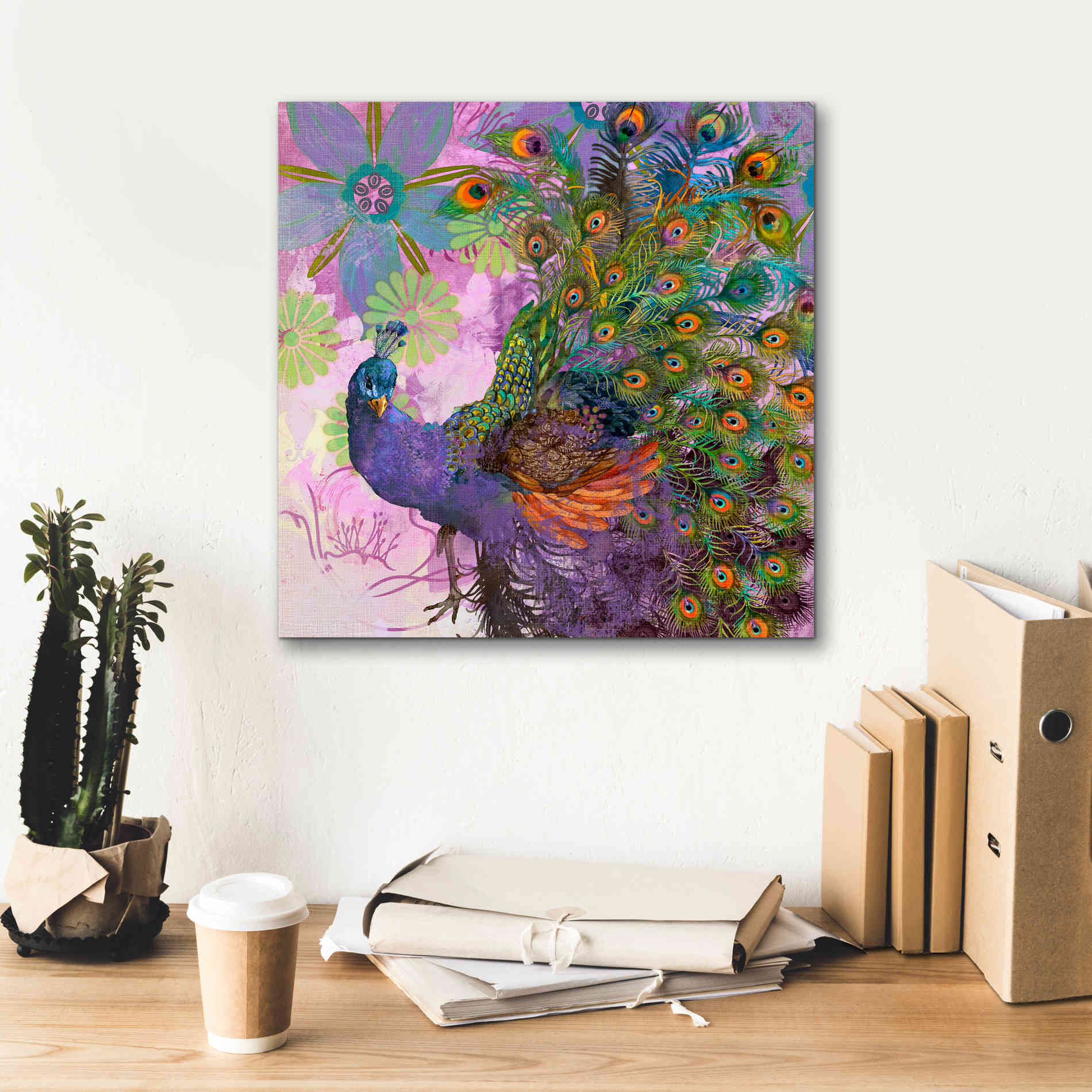 'Peacock Prance' by Evelia Designs Giclee Canvas Wall Art,18 x 18