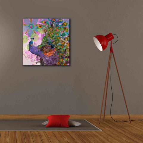 Image of 'Peacock Prance' by Evelia Designs Giclee Canvas Wall Art,26 x 26