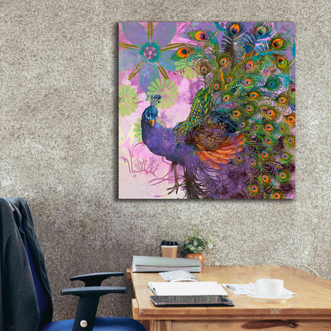Image of 'Peacock Prance' by Evelia Designs Giclee Canvas Wall Art,37 x 37