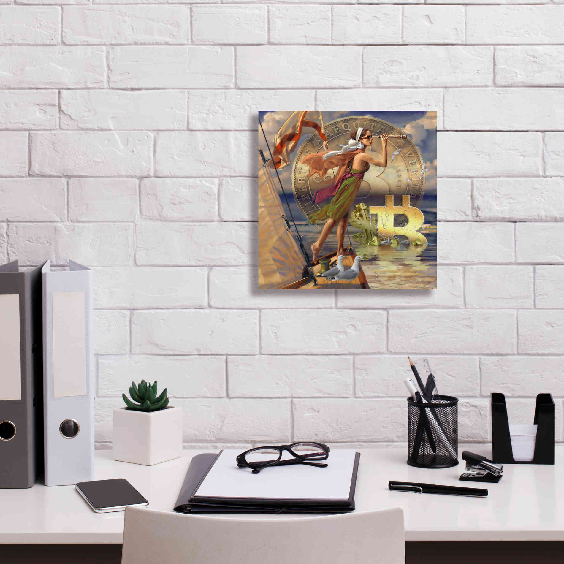 'Bitcoin Deco Ten' by Steve Hunziker Giclee Canvas Wall Art,12 x 12