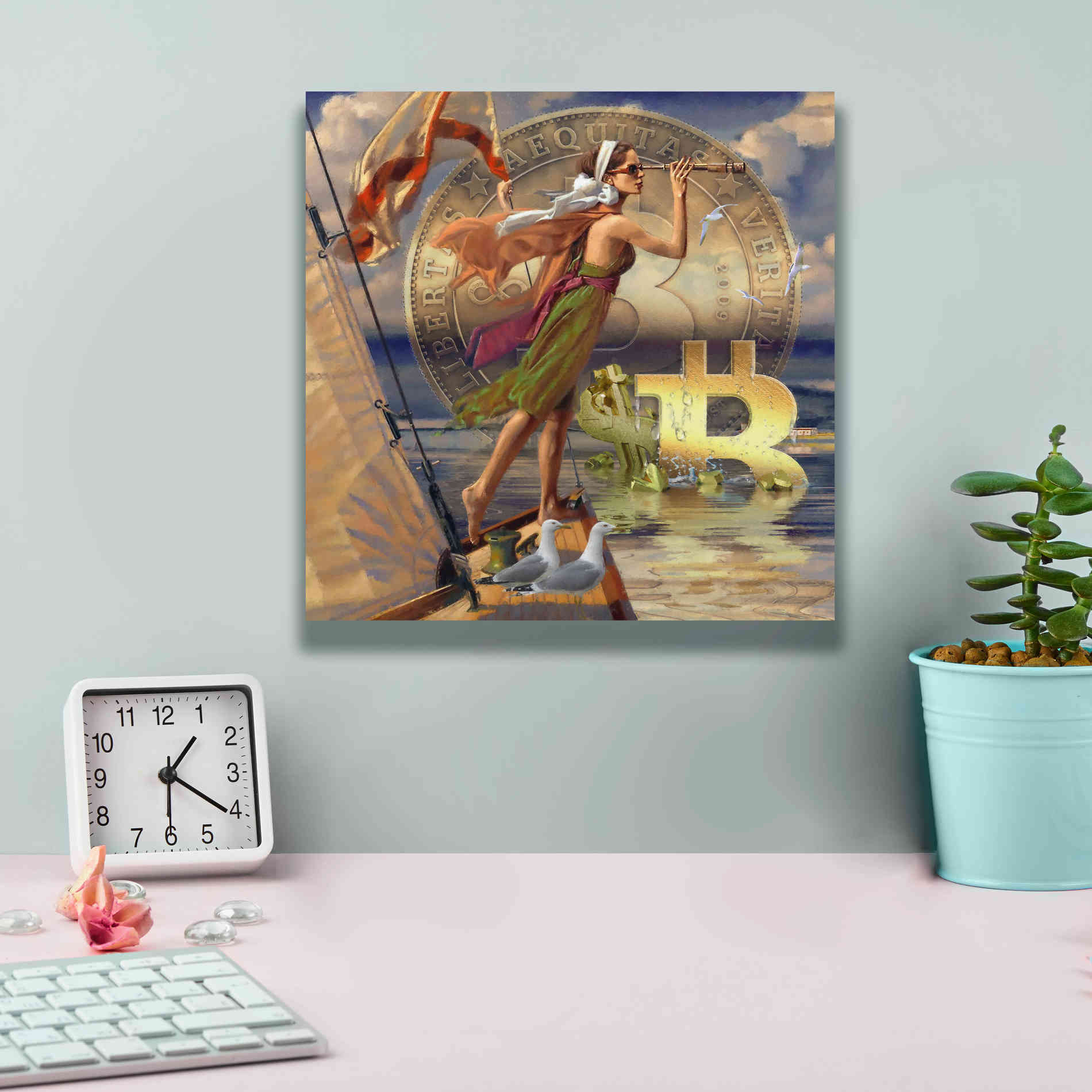 'Bitcoin Deco Ten' by Steve Hunziker Giclee Canvas Wall Art,12 x 12