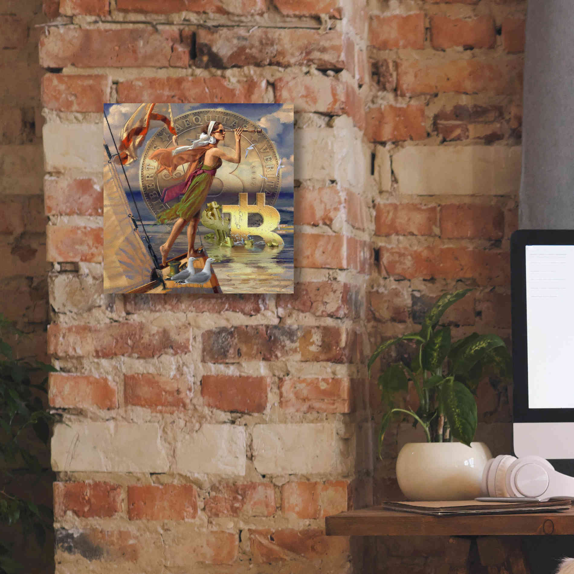 'Bitcoin Deco Ten' by Steve Hunziker Giclee Canvas Wall Art,12 x 12