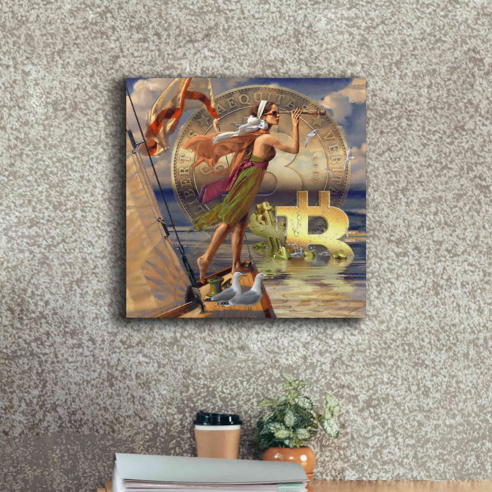 'Bitcoin Deco Ten' by Steve Hunziker Giclee Canvas Wall Art,18 x 18