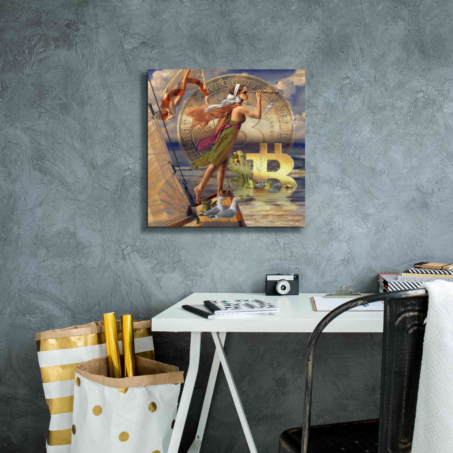 'Bitcoin Deco Ten' by Steve Hunziker Giclee Canvas Wall Art,18 x 18