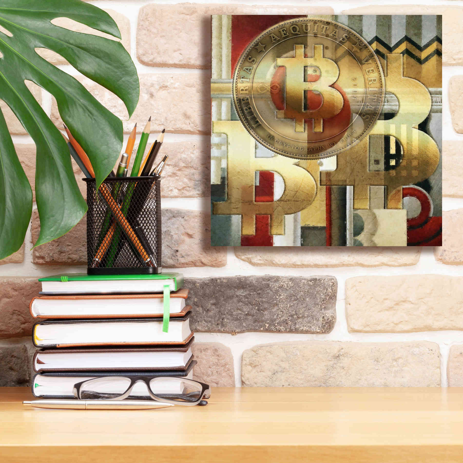 'Bitcoin Deco Seven' by Steve Hunziker Giclee Canvas Wall Art,12 x 12