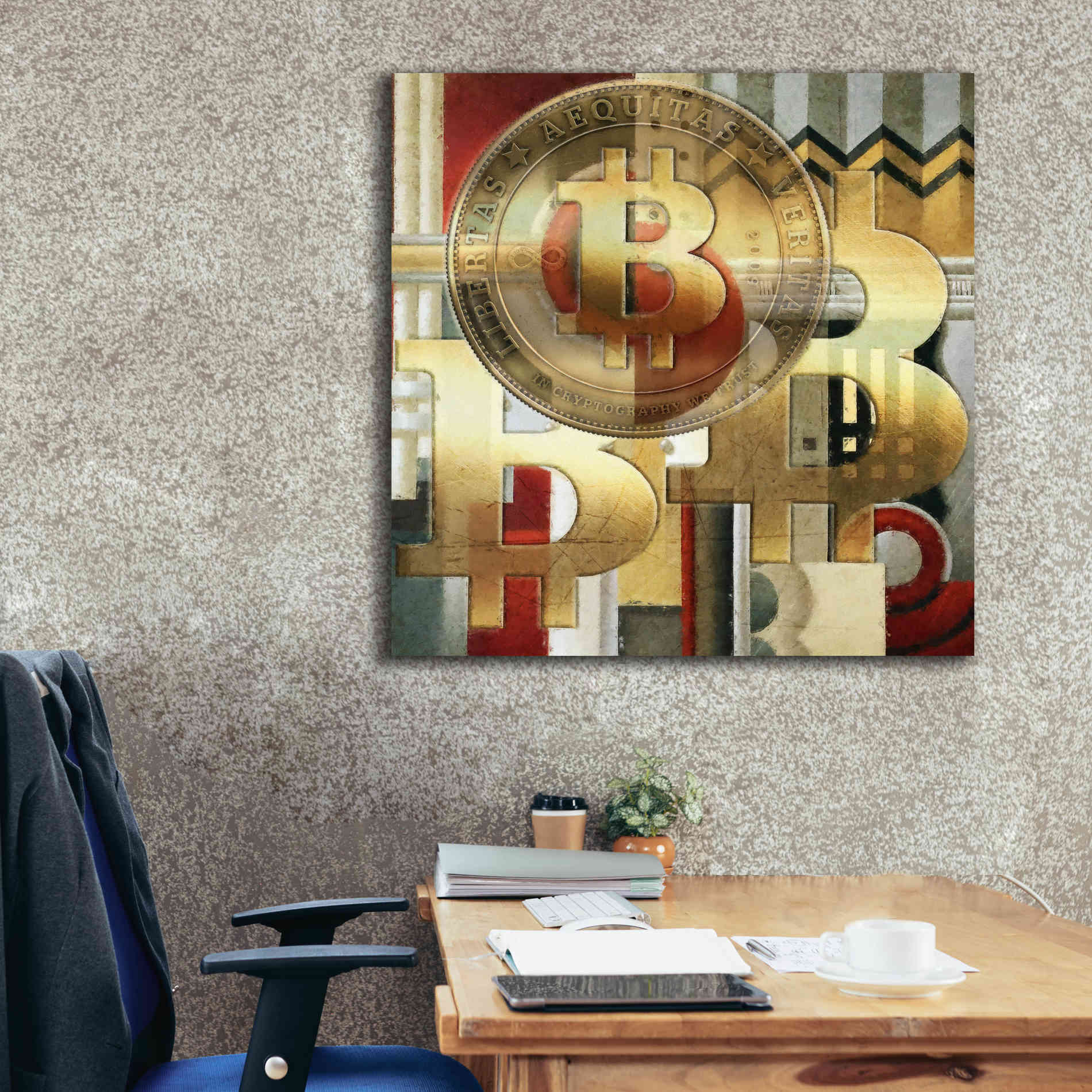 'Bitcoin Deco Seven' by Steve Hunziker Giclee Canvas Wall Art,37 x 37