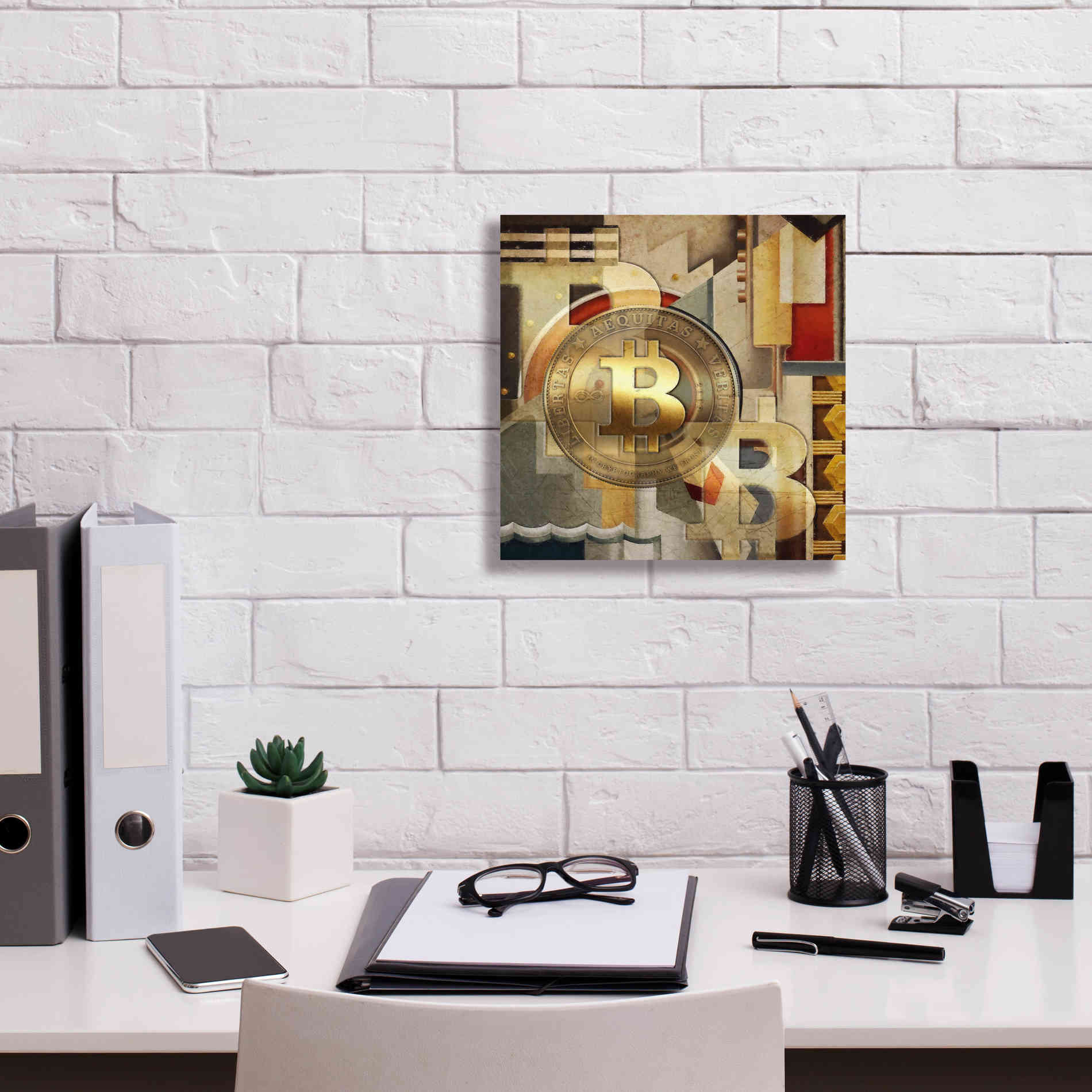 'Bitcoin Deco Six' by Steve Hunziker Giclee Canvas Wall Art,12 x 12