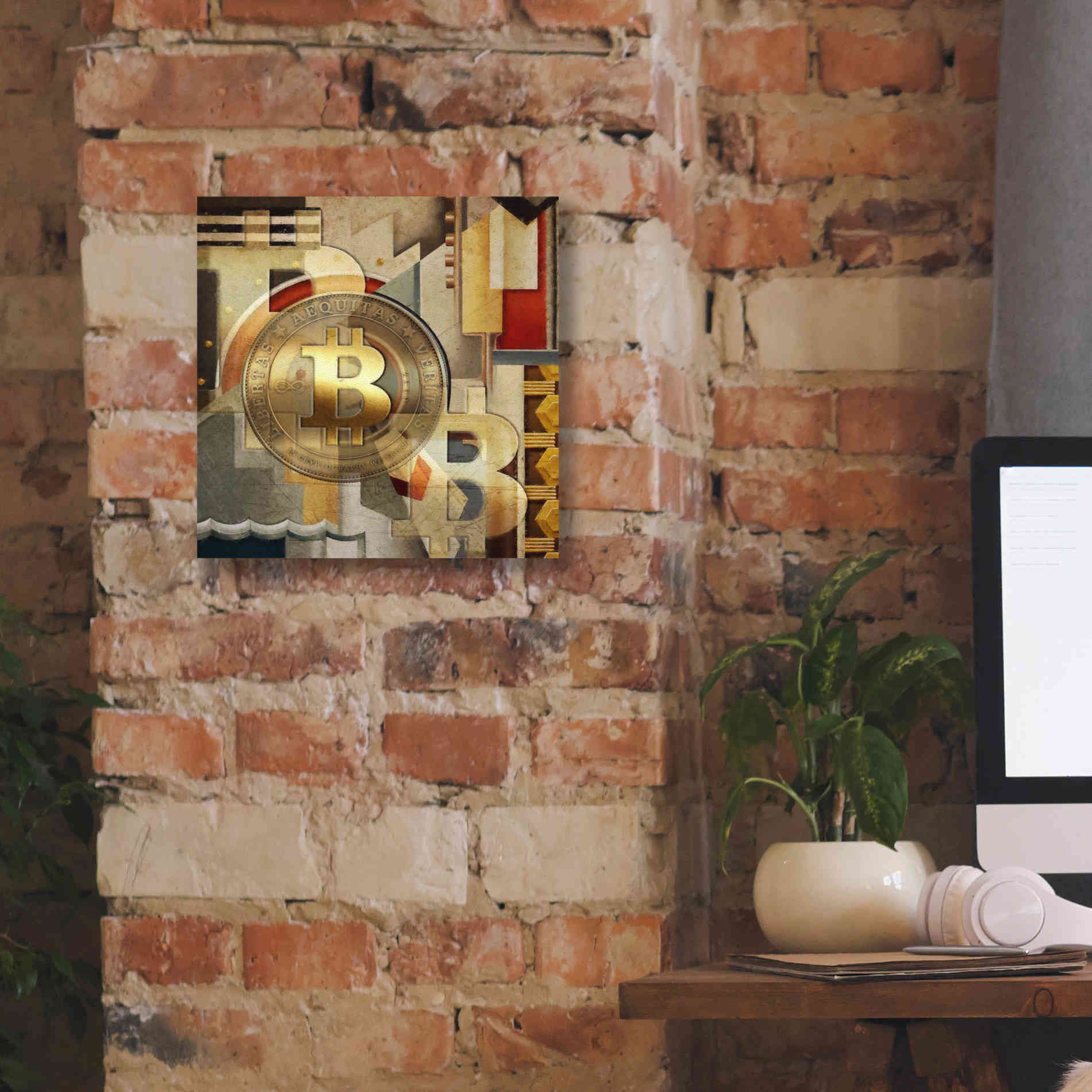 'Bitcoin Deco Six' by Steve Hunziker Giclee Canvas Wall Art,12 x 12