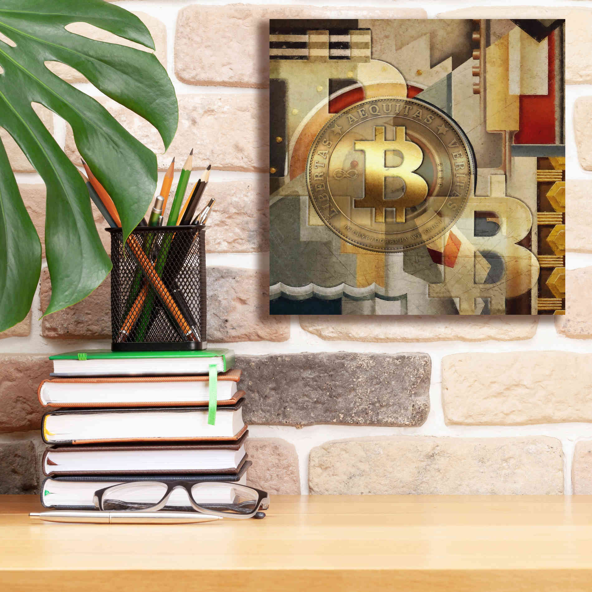 'Bitcoin Deco Six' by Steve Hunziker Giclee Canvas Wall Art,12 x 12