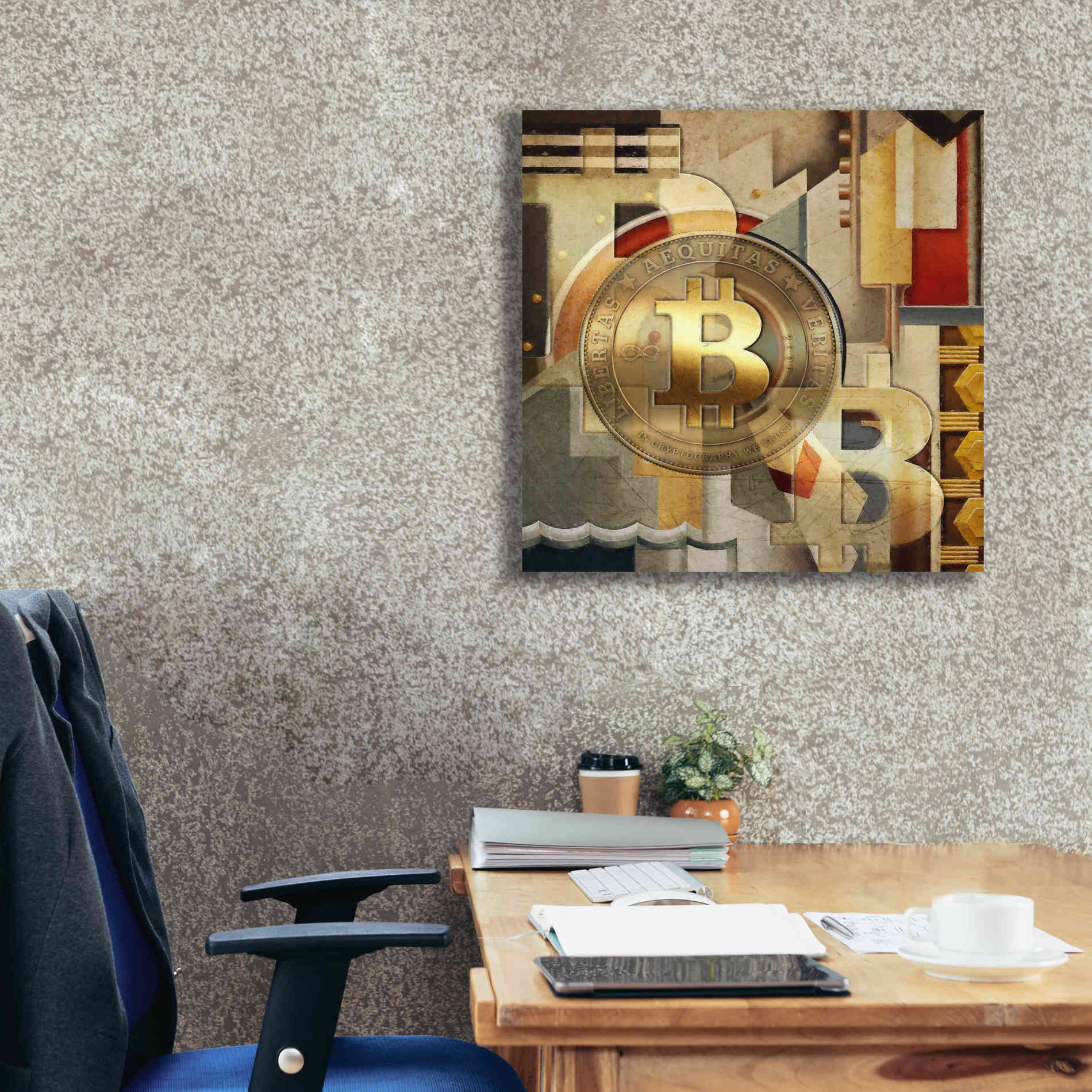 'Bitcoin Deco Six' by Steve Hunziker Giclee Canvas Wall Art,26 x 26