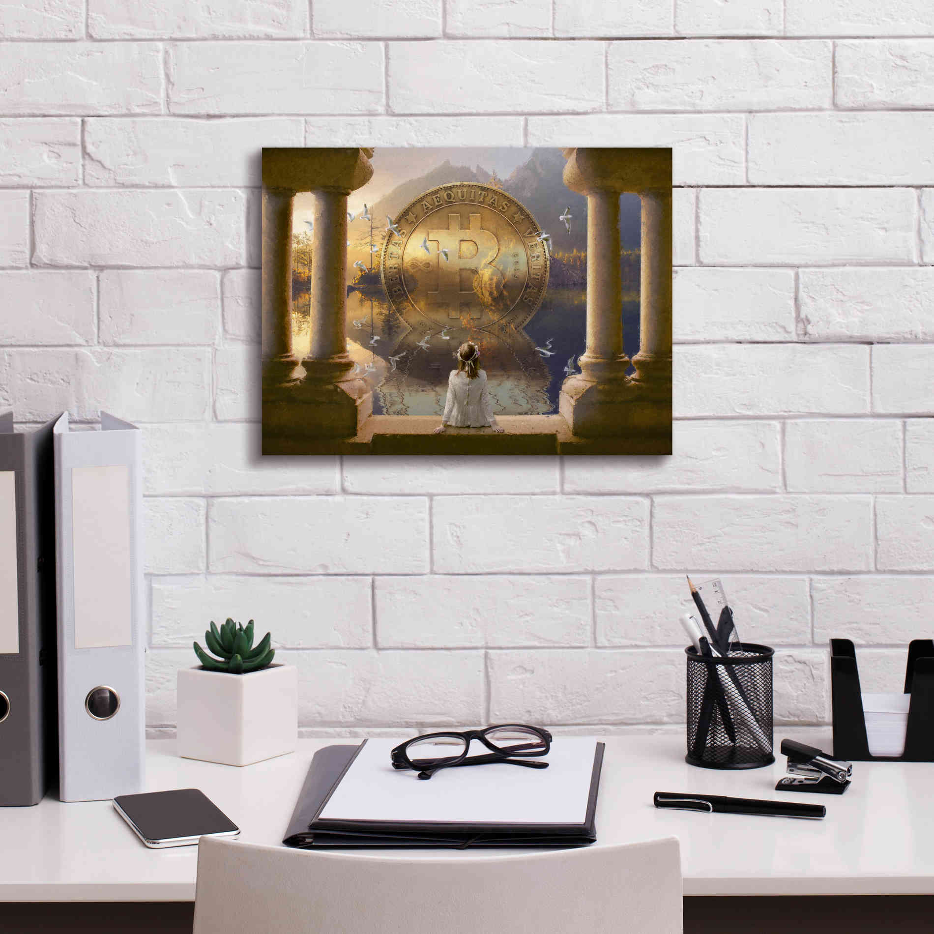 'Bitcoin Deco Three' by Steve Hunziker Giclee Canvas Wall Art,16 x 12