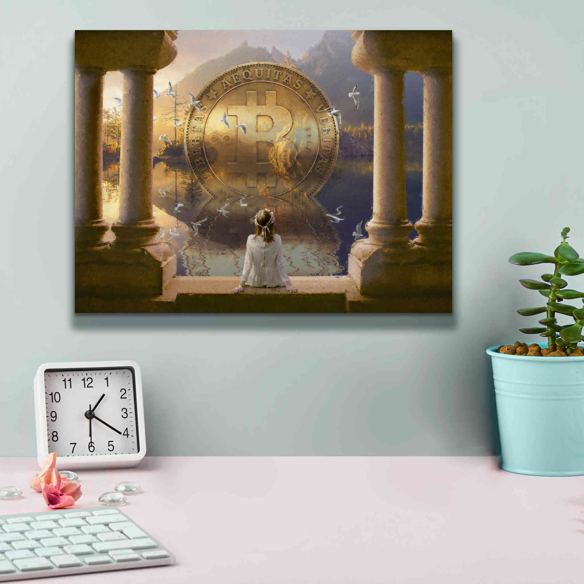 'Bitcoin Deco Three' by Steve Hunziker Giclee Canvas Wall Art,16 x 12