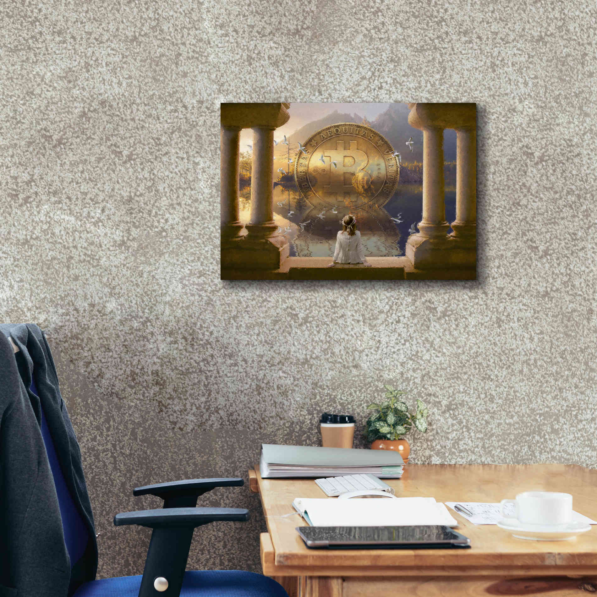 'Bitcoin Deco Three' by Steve Hunziker Giclee Canvas Wall Art,26 x 18