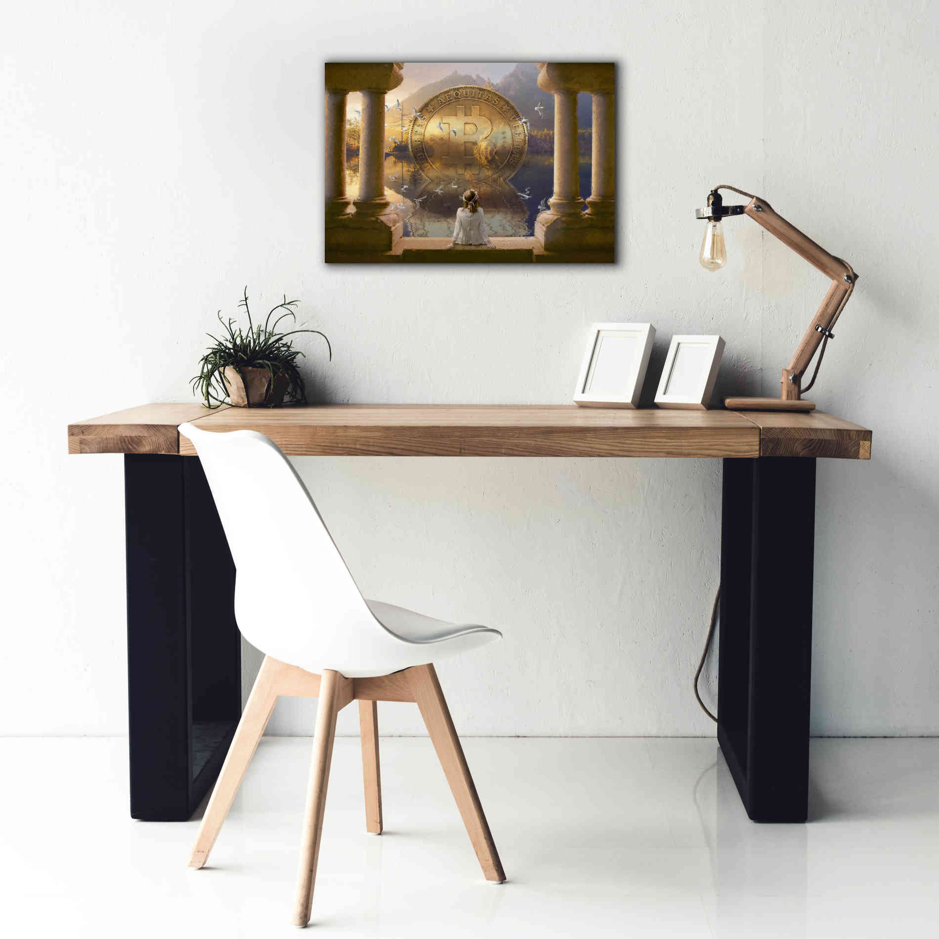 'Bitcoin Deco Three' by Steve Hunziker Giclee Canvas Wall Art,26 x 18