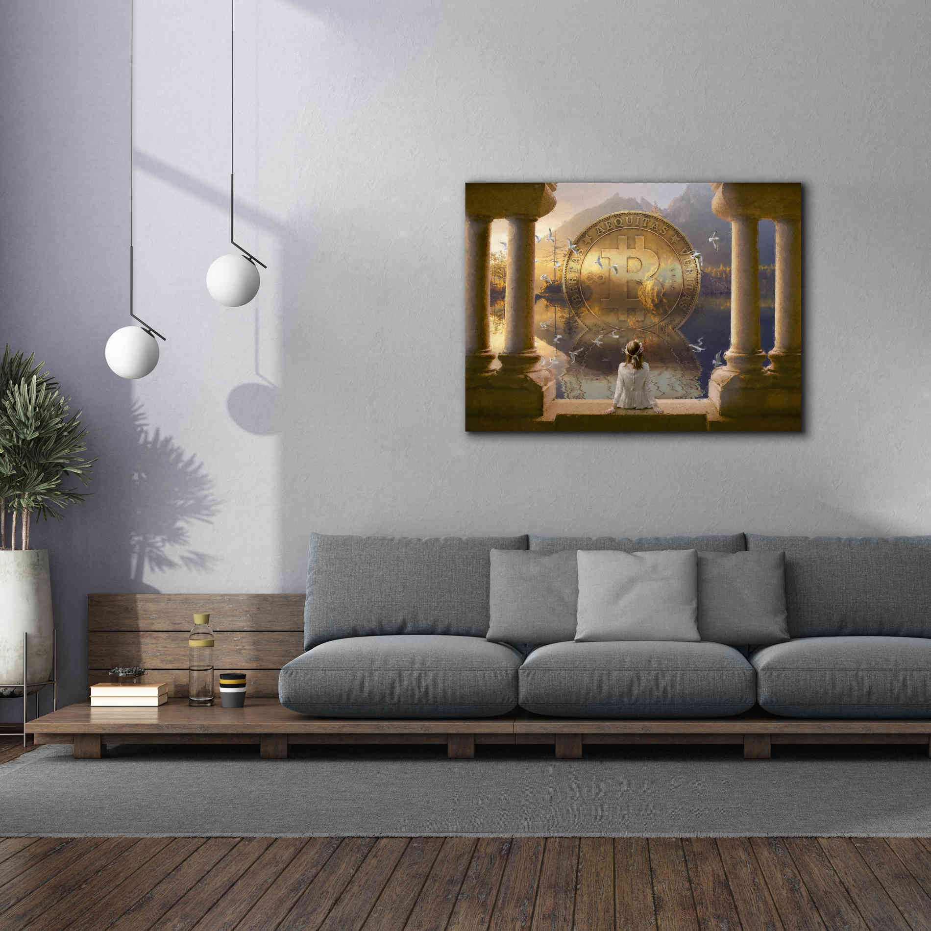 'Bitcoin Deco Three' by Steve Hunziker Giclee Canvas Wall Art,54 x 40