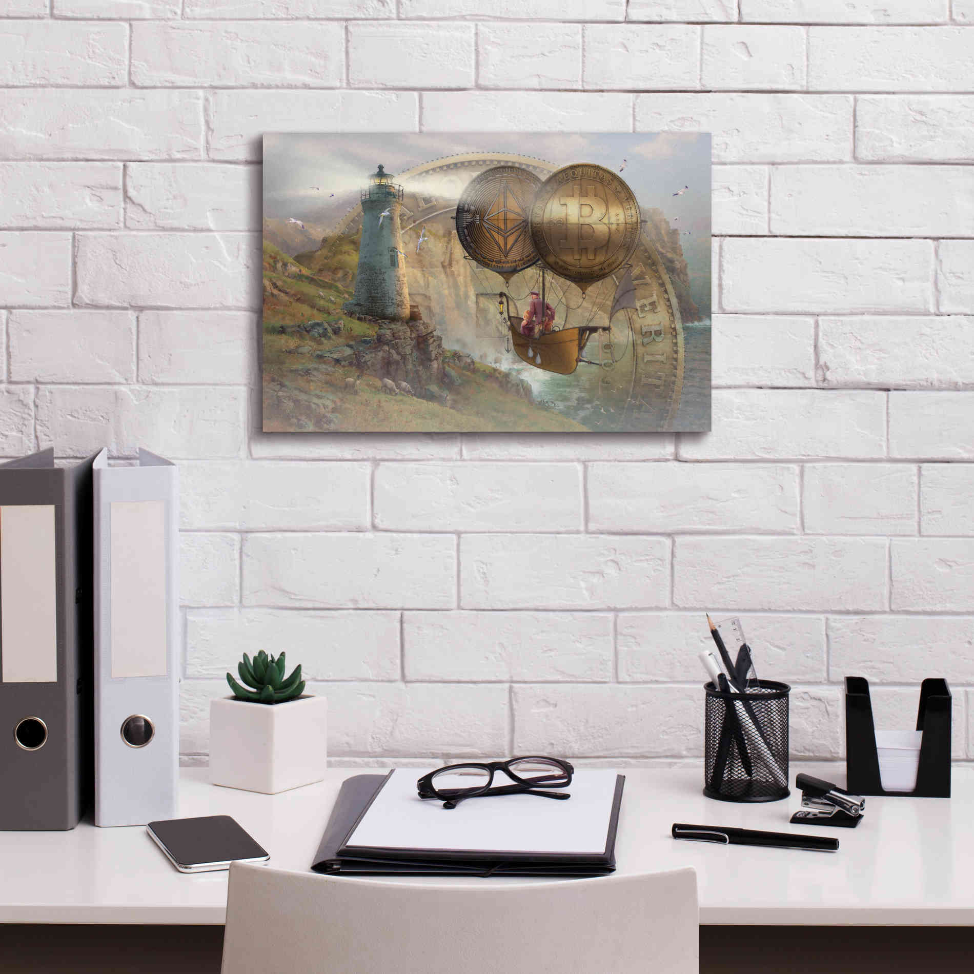 'Bitcoin Deco Two' by Steve Hunziker Giclee Canvas Wall Art,18 x 12