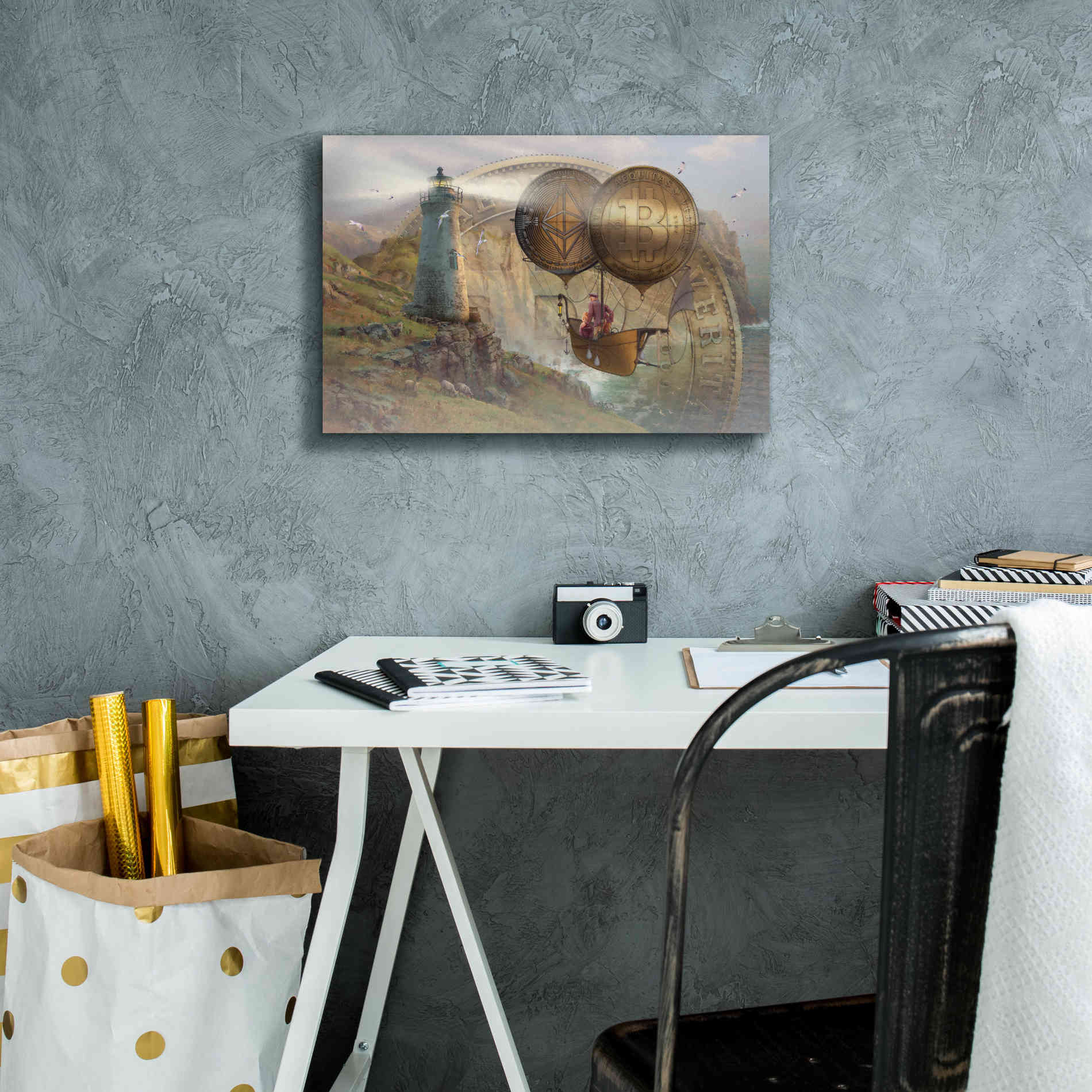 'Bitcoin Deco Two' by Steve Hunziker Giclee Canvas Wall Art,18 x 12