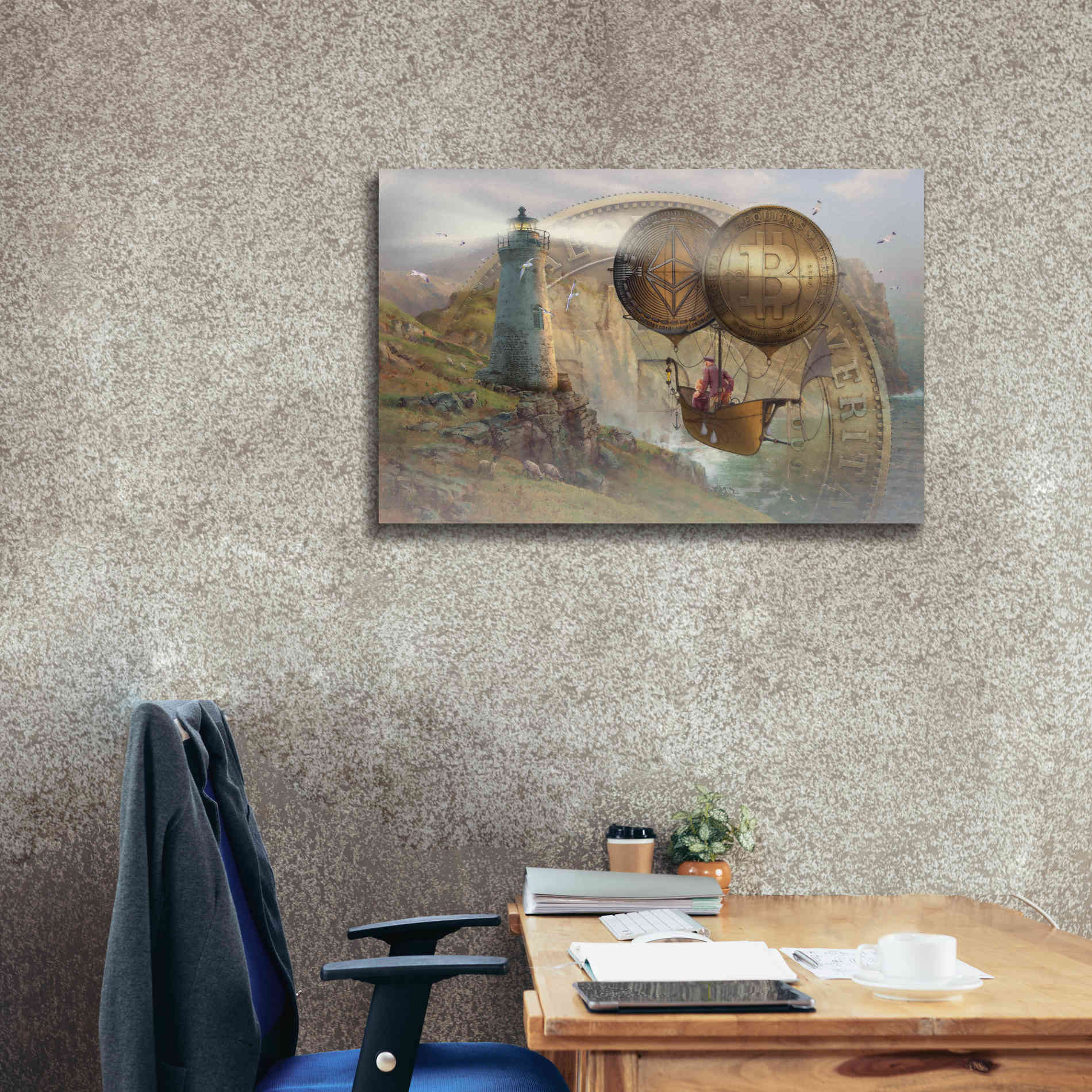 'Bitcoin Deco Two' by Steve Hunziker Giclee Canvas Wall Art,40 x 26