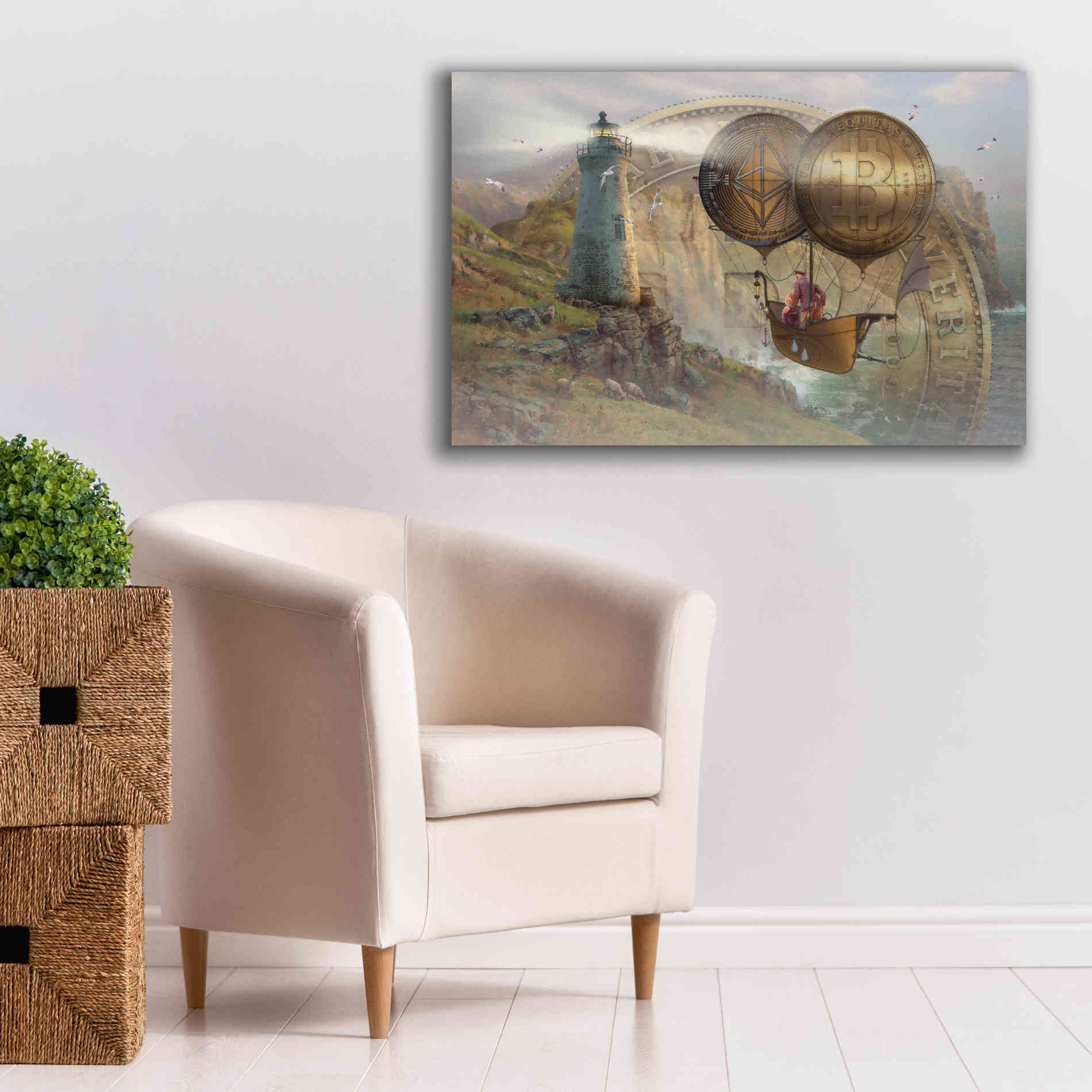 'Bitcoin Deco Two' by Steve Hunziker Giclee Canvas Wall Art,40 x 26