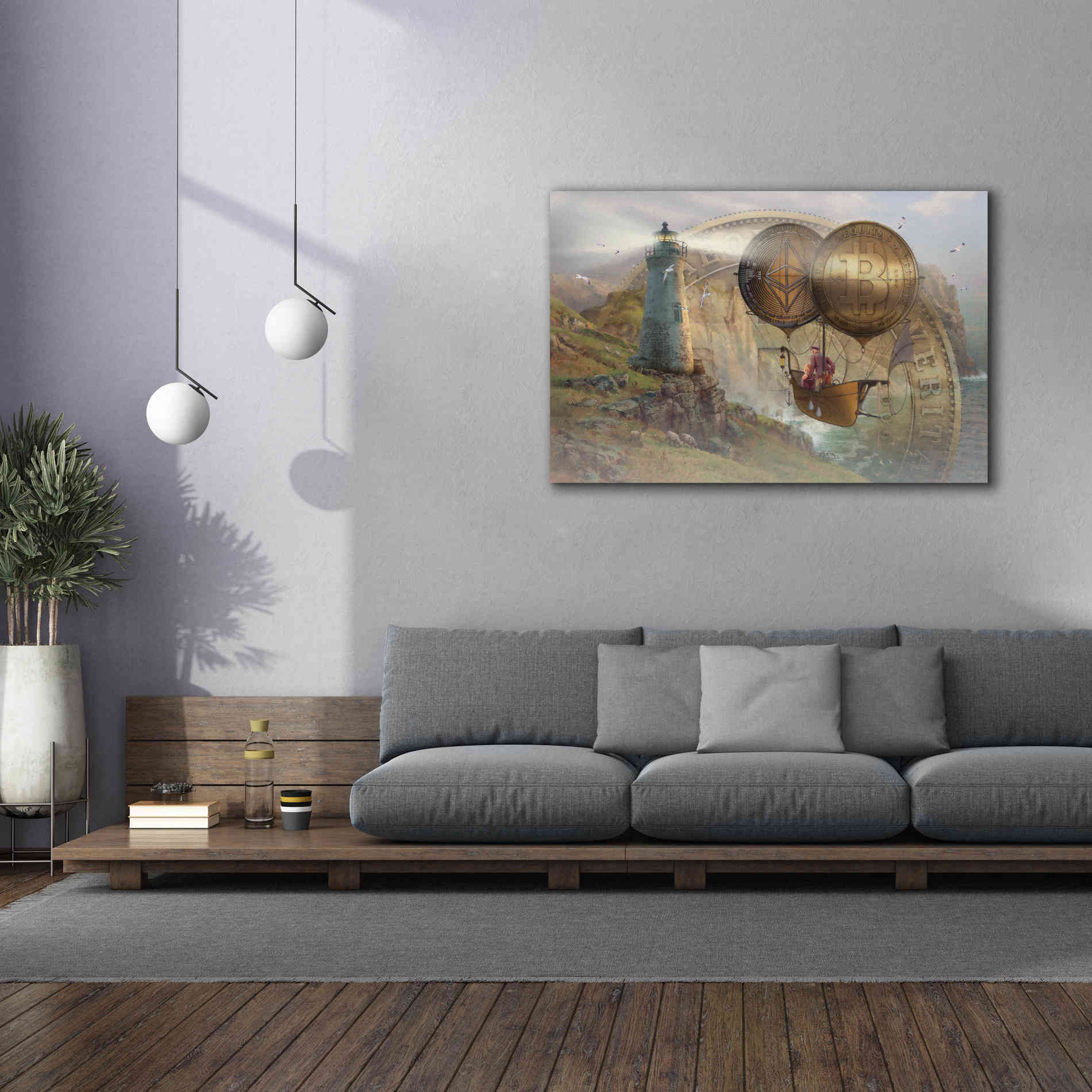 'Bitcoin Deco Two' by Steve Hunziker Giclee Canvas Wall Art,60 x 40