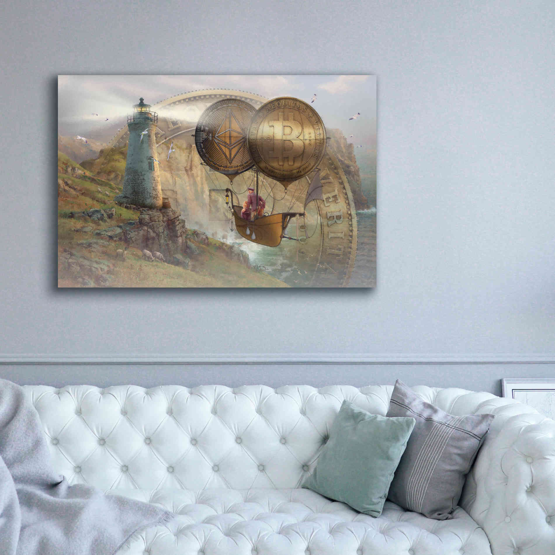 'Bitcoin Deco Two' by Steve Hunziker Giclee Canvas Wall Art,60 x 40