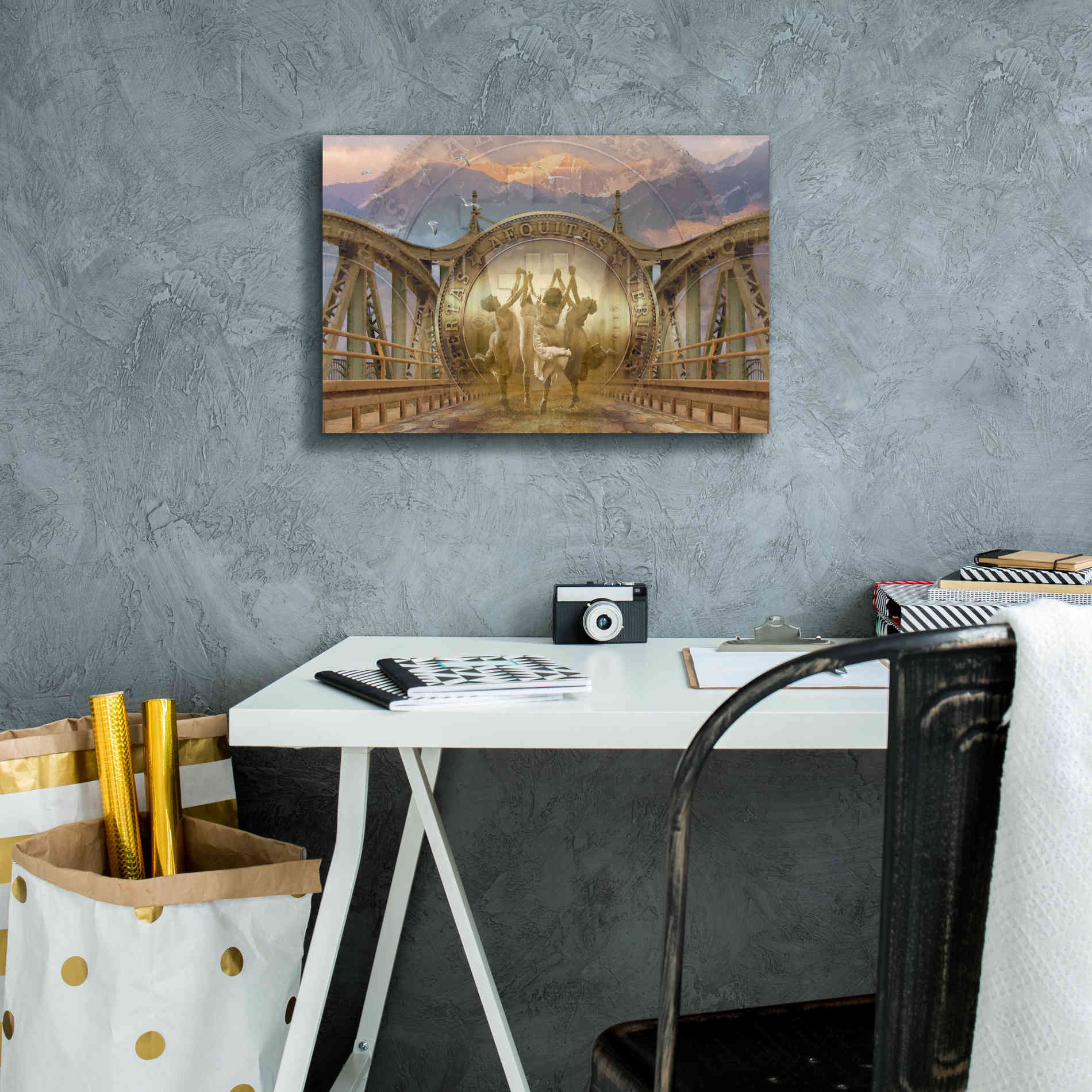 'Bitcoin Deco One' by Steve Hunziker Giclee Canvas Wall Art,18 x 12