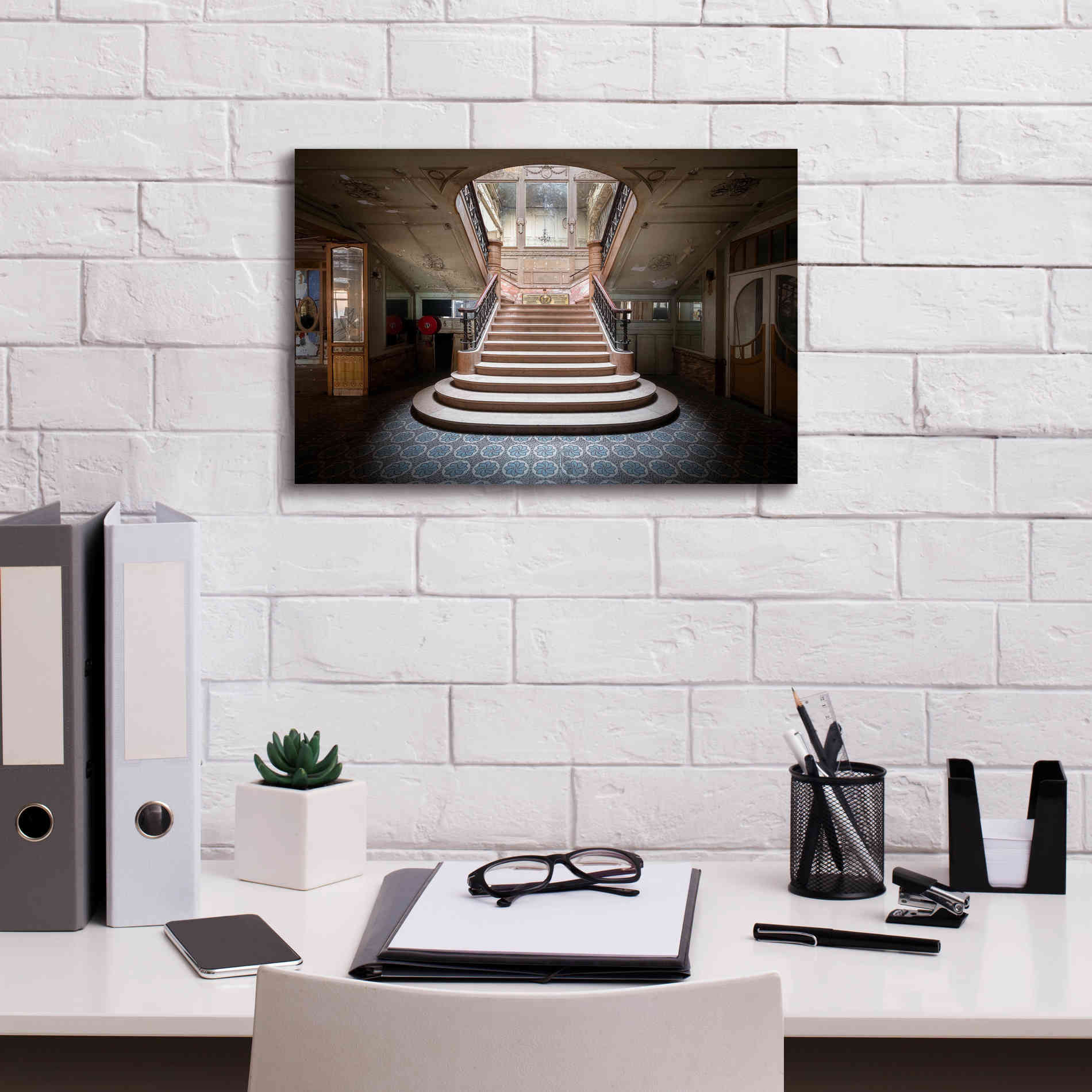 'Elegant Stairs Dark' by Roman Robroek Giclee Canvas Wall Art,18 x 12