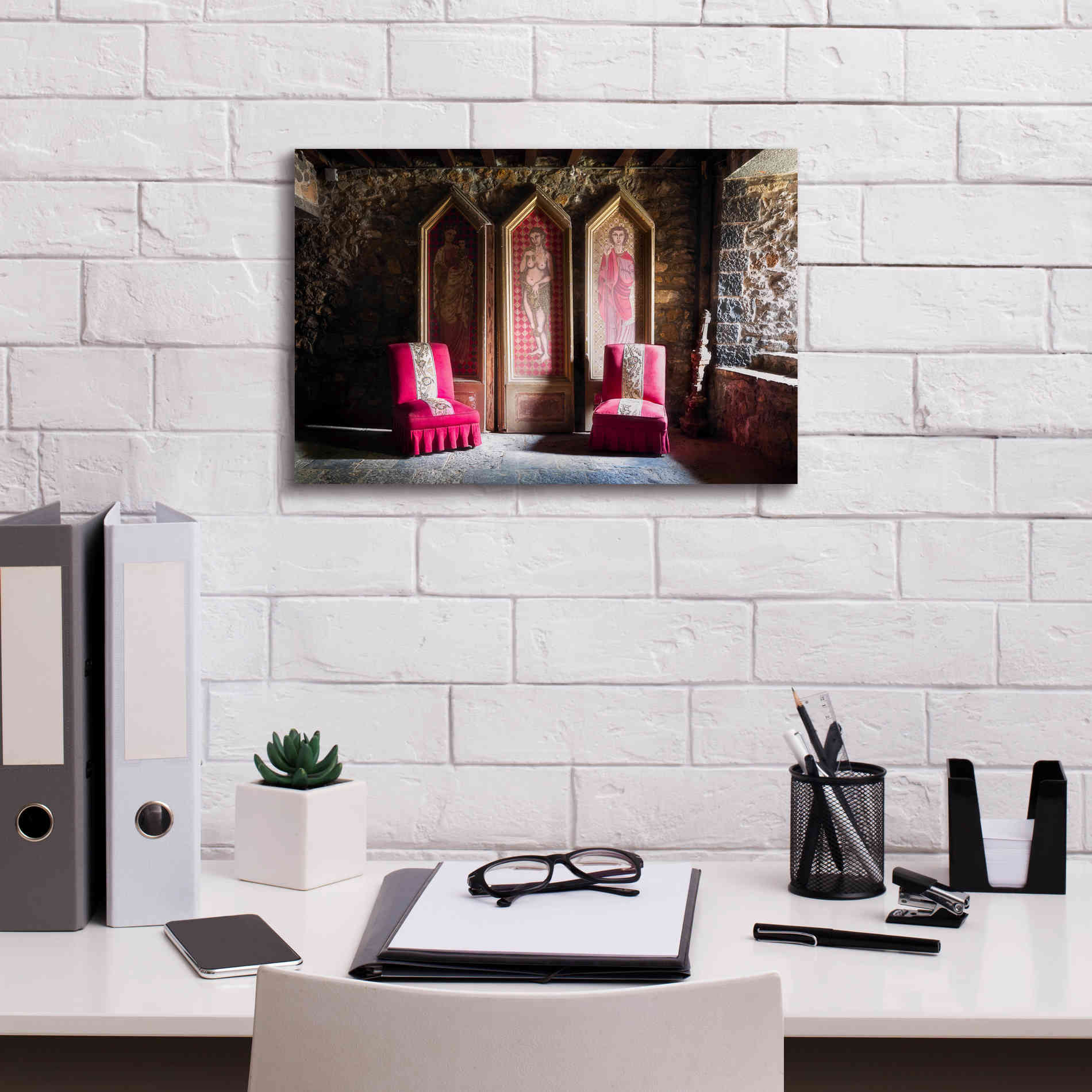 'Colorful Chairs' by Roman Robroek Giclee Canvas Wall Art,18 x 12