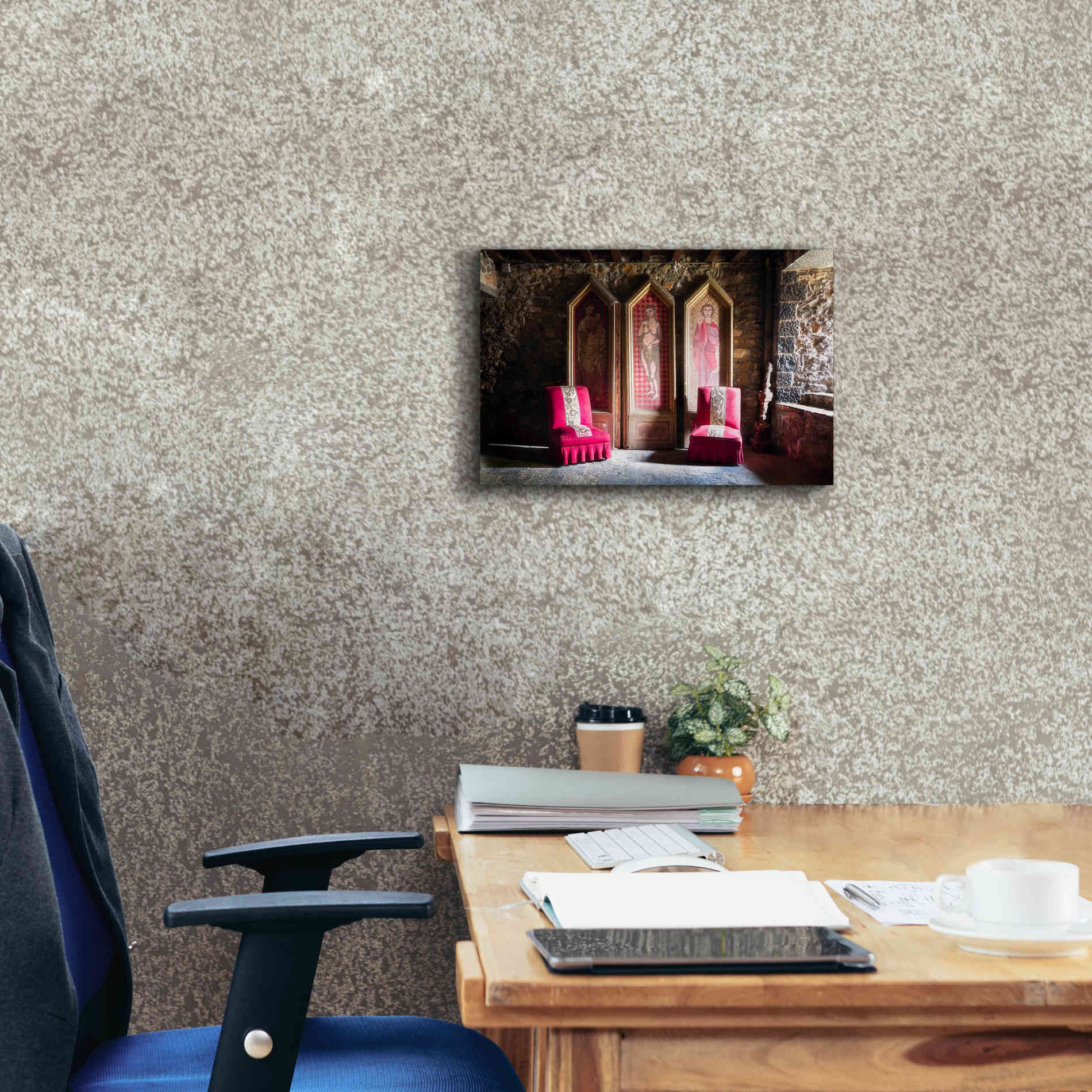 'Colorful Chairs' by Roman Robroek Giclee Canvas Wall Art,18 x 12