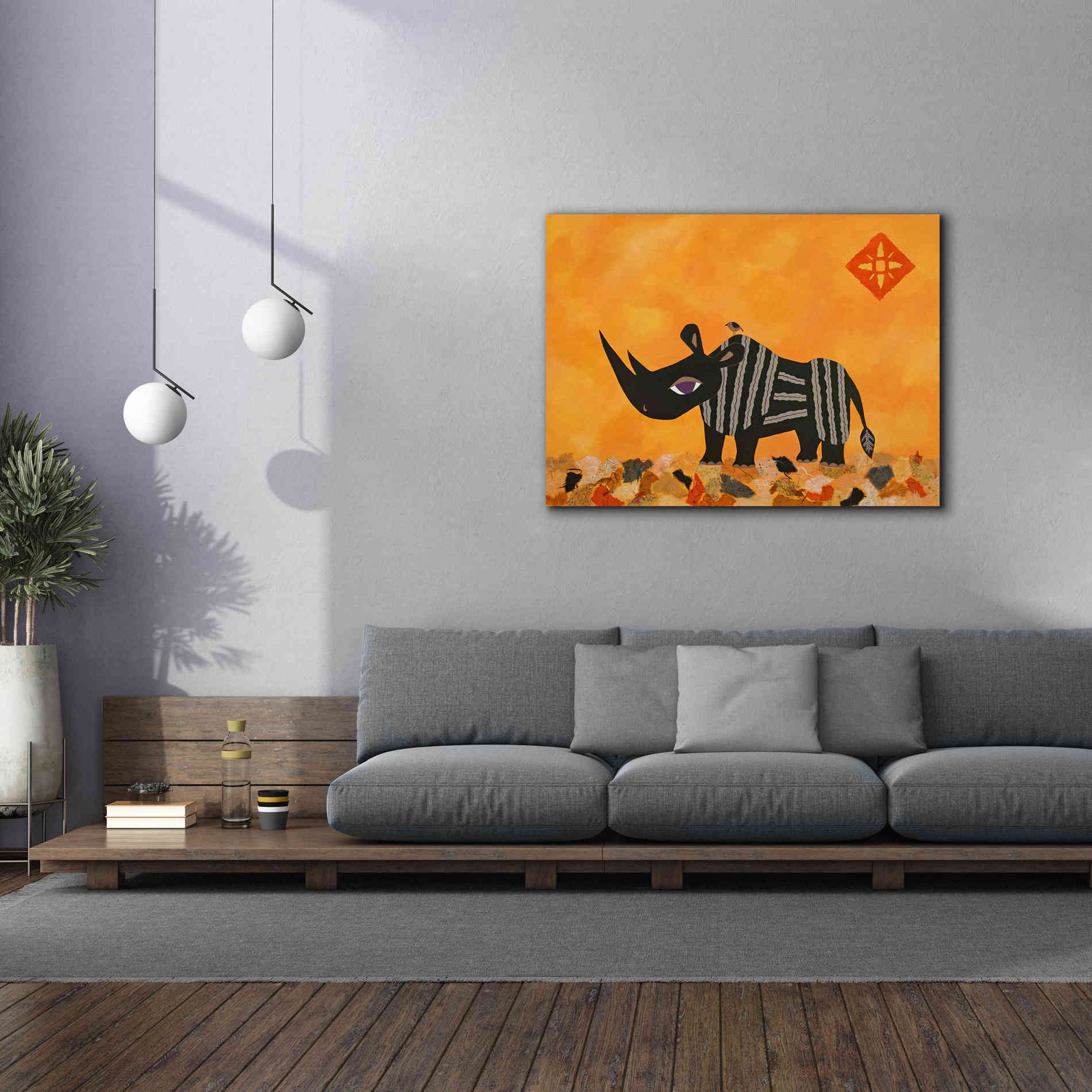 'Rhino with Summer Sky by Casey Craig Giclee Canvas Wall Art,54 x 40