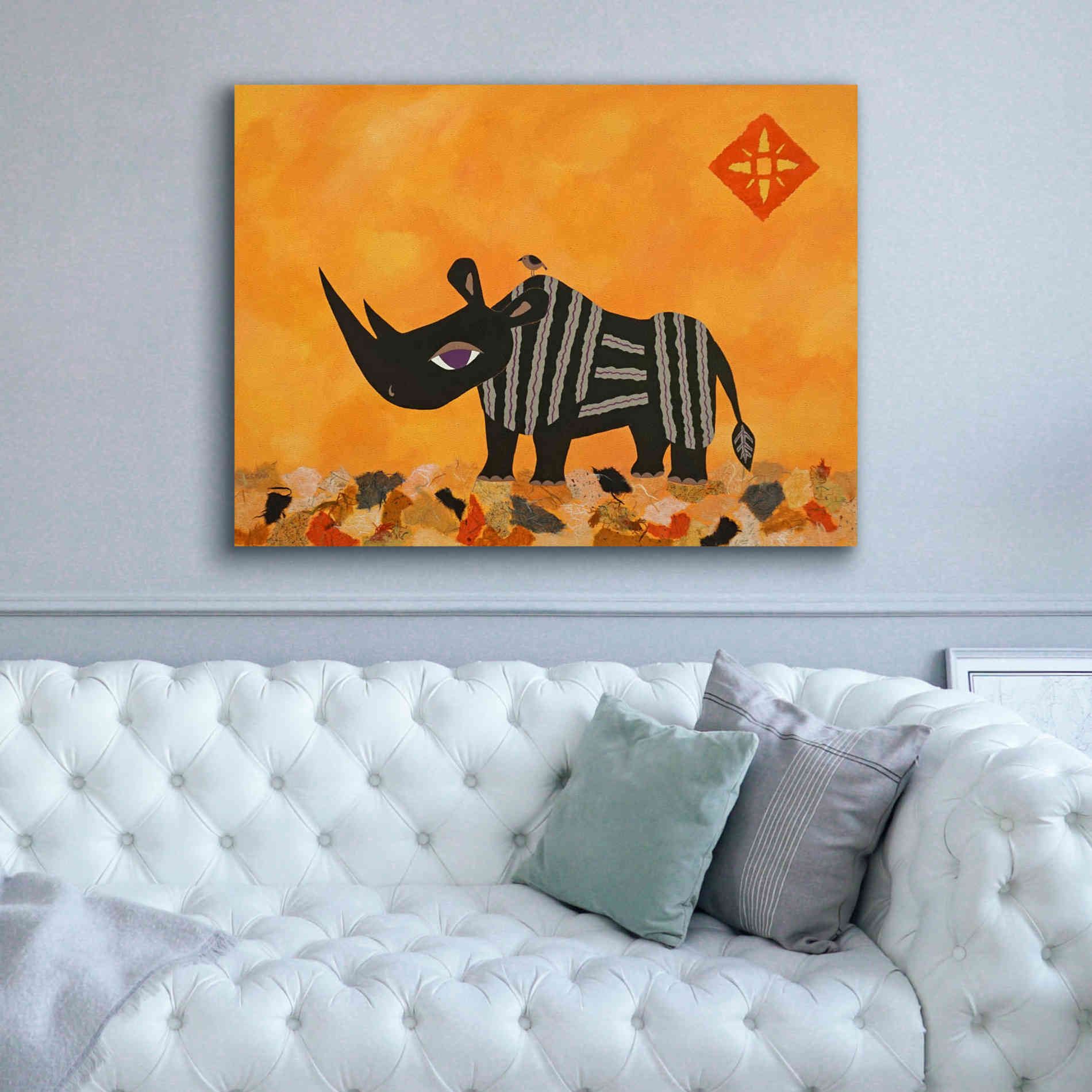 'Rhino with Summer Sky by Casey Craig Giclee Canvas Wall Art,54 x 40