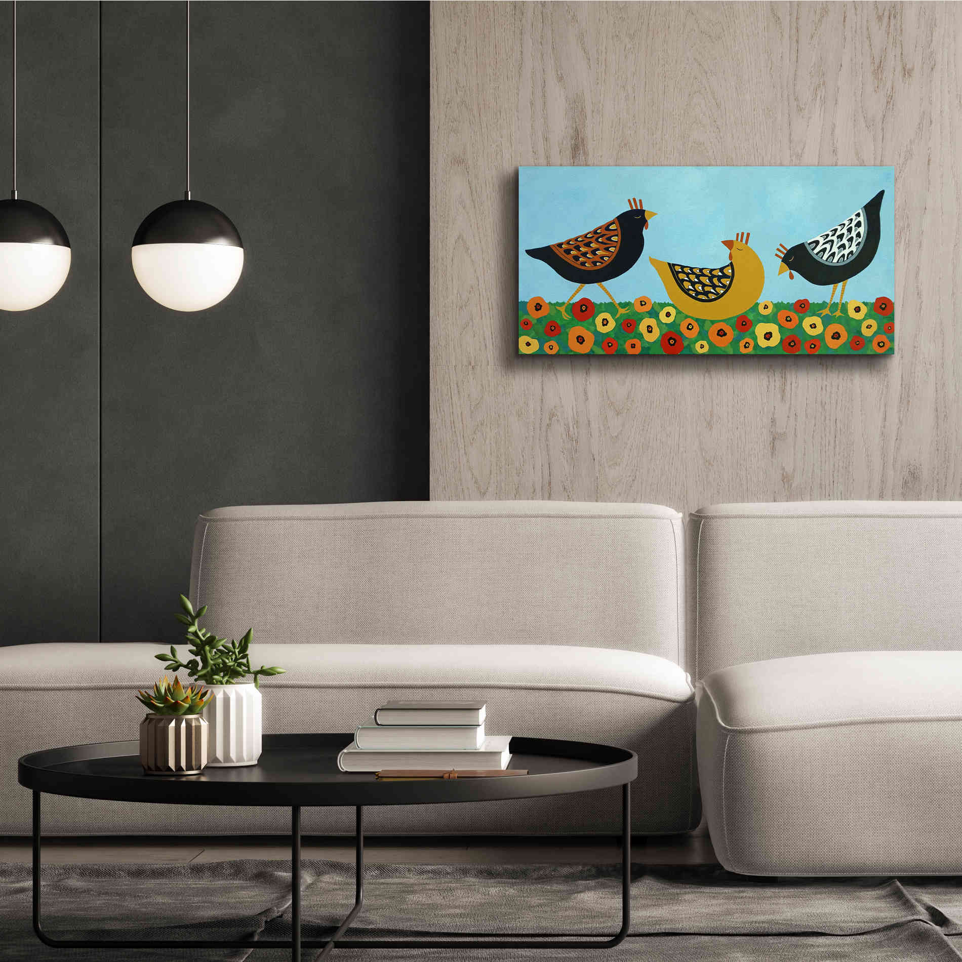 'Hens and Poppies by Casey Craig Giclee Canvas Wall Art,40 x 20
