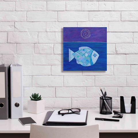 Image of 'Fish with Spiral Moon by Casey Craig Giclee Canvas Wall Art,12 x 12