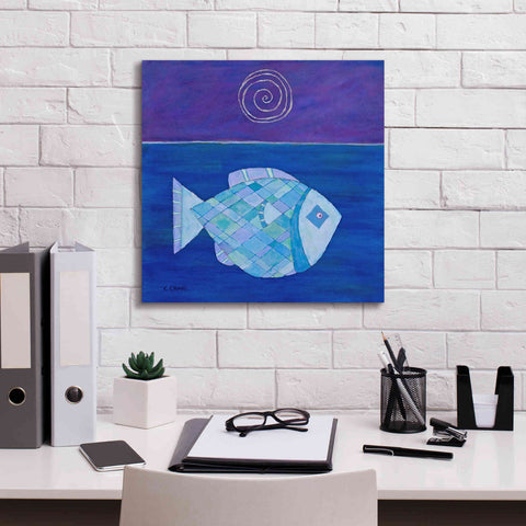 Image of 'Fish with Spiral Moon by Casey Craig Giclee Canvas Wall Art,18 x 18