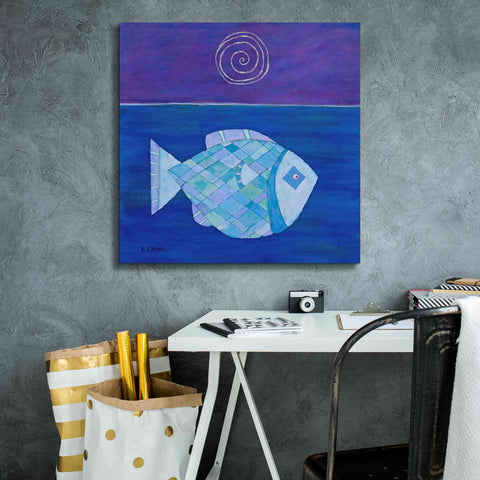 Image of 'Fish with Spiral Moon by Casey Craig Giclee Canvas Wall Art,26 x 26
