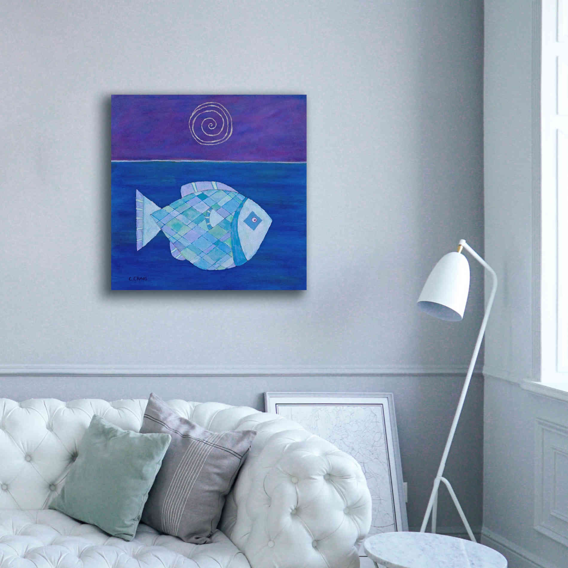 'Fish with Spiral Moon by Casey Craig Giclee Canvas Wall Art,37 x 37