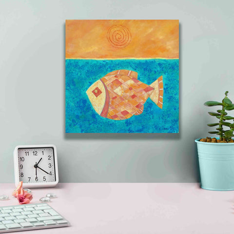 Image of 'Fish with Spiral Sun by Casey Craig Giclee Canvas Wall Art,12 x 12