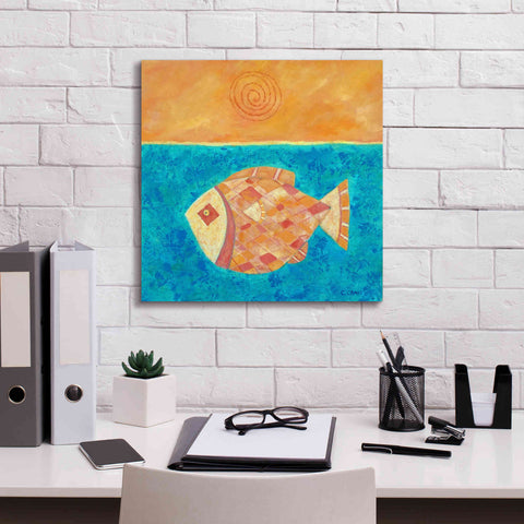 Image of 'Fish with Spiral Sun by Casey Craig Giclee Canvas Wall Art,18 x 18
