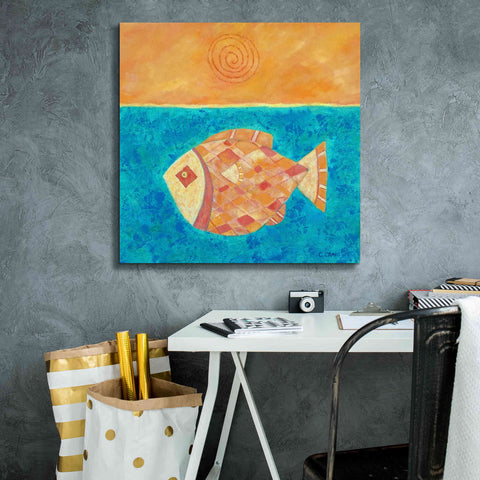 Image of 'Fish with Spiral Sun by Casey Craig Giclee Canvas Wall Art,26 x 26