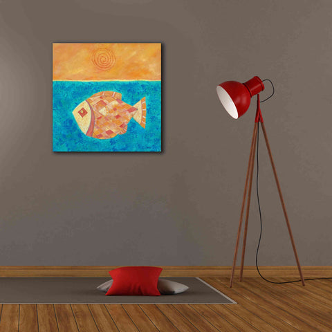 Image of 'Fish with Spiral Sun by Casey Craig Giclee Canvas Wall Art,26 x 26